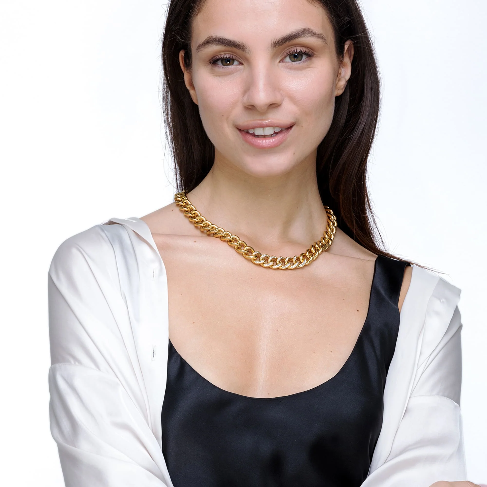 COLLANA DONNA IN ACCIAIO CON MAGLIA CATENA E CRISTALLI BIANCHI - Image 8