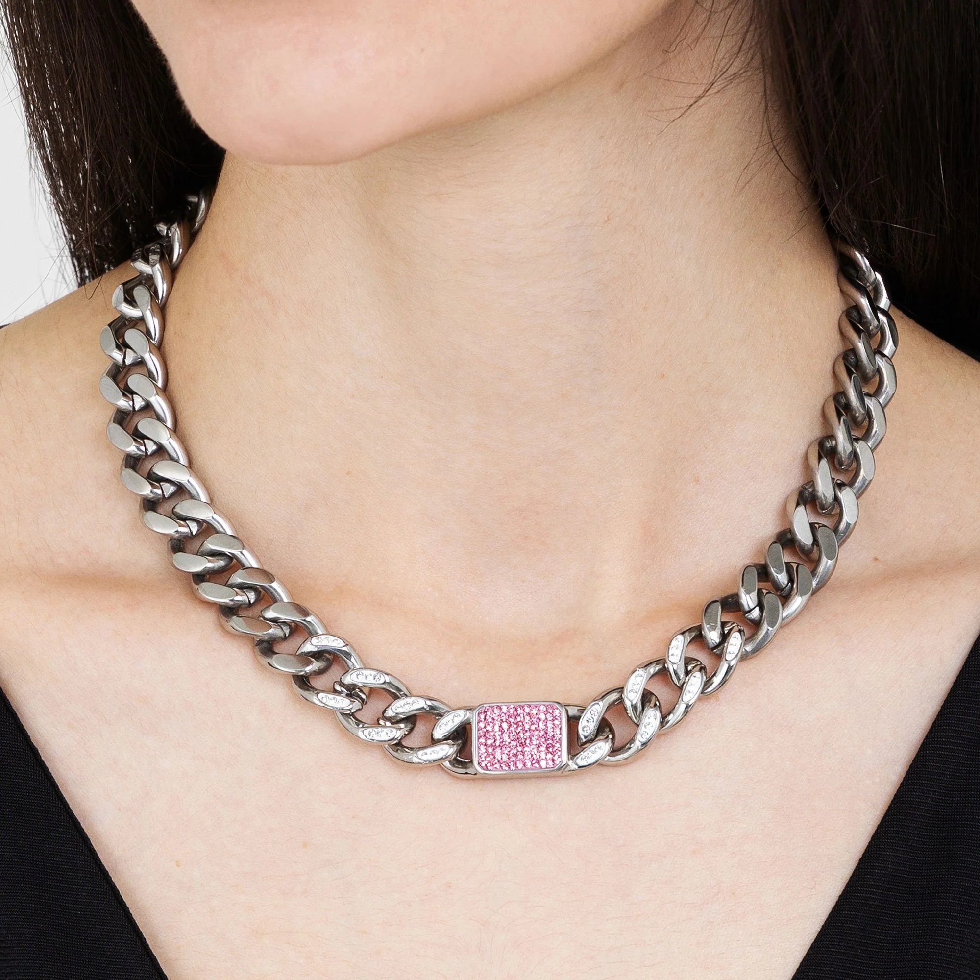 COLLANA DONNA IN ACCIAIO CON CRISTALLI FUCSIA - Image 2