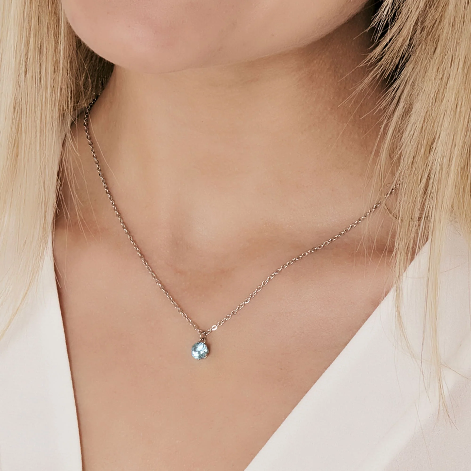 COLLANA DONNA IN ACCIAIO CON CRISTALLO AZZURRO - Image 2