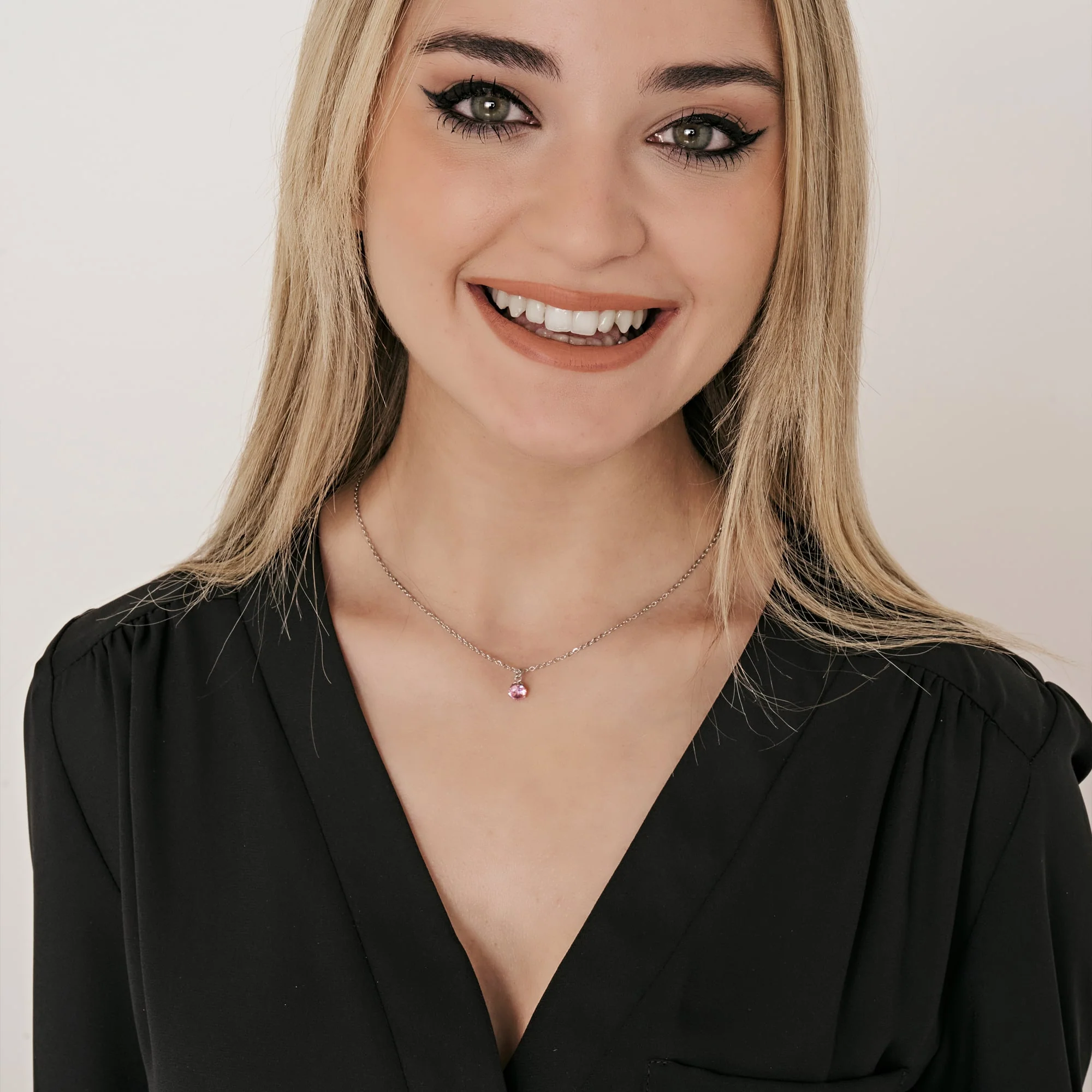 COLLANA DONNA IN ACCIAIO CON CRISTALLO ROSA - Image 3