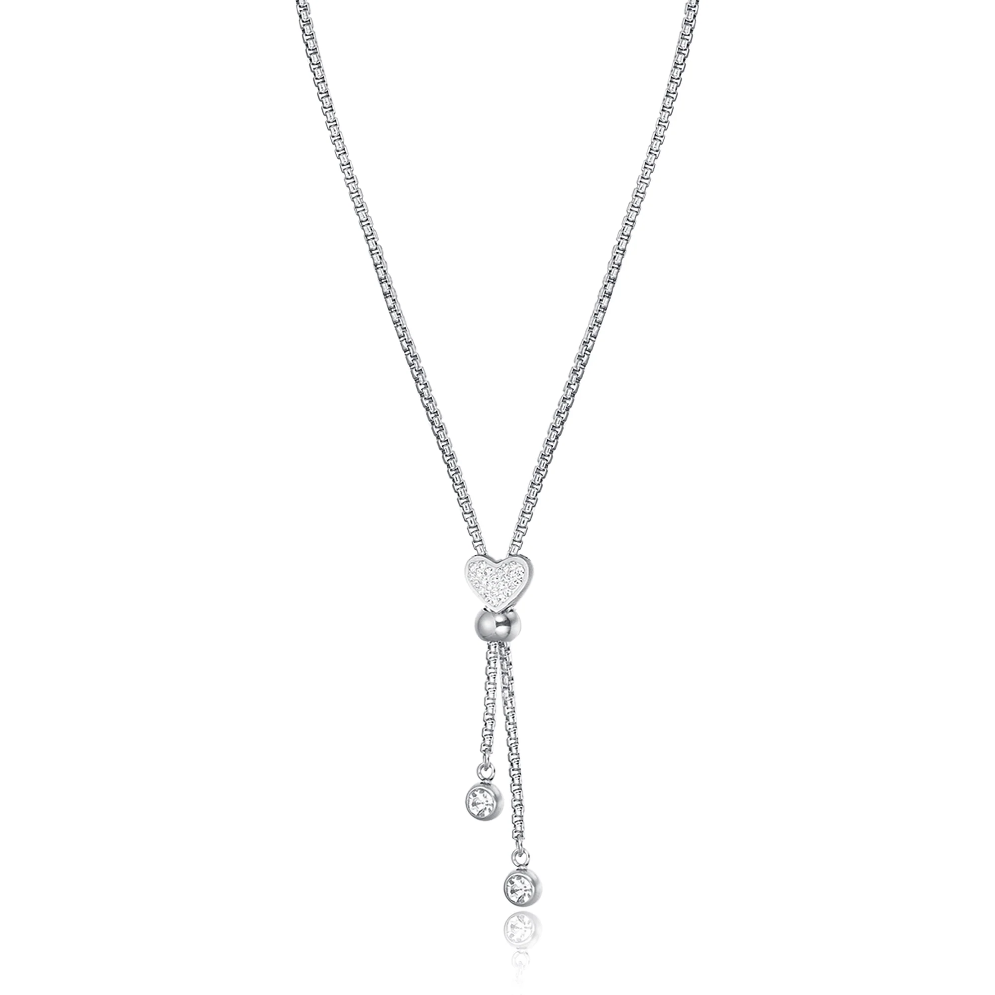 COLLANA IN ACCIAIO CON CUORE CON CRISTALLI BIANCHI - Image 2