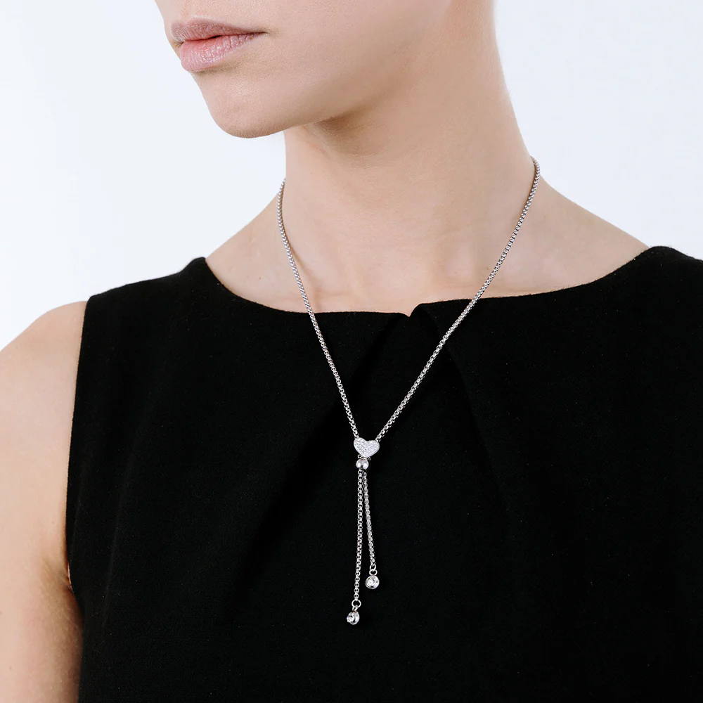 COLLANA IN ACCIAIO CON CUORE CON CRISTALLI BIANCHI - Image 3