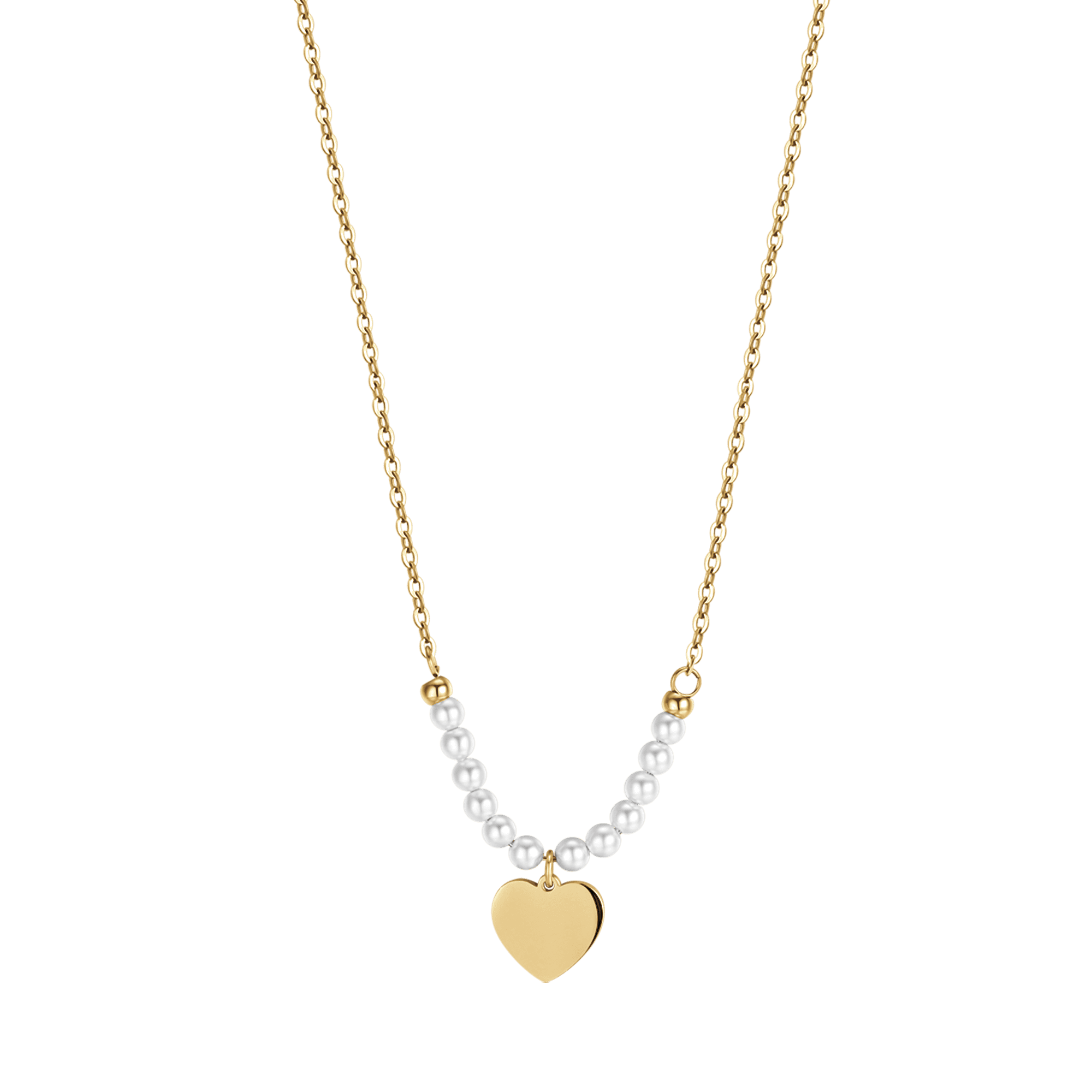 COLLANA DONNA IN ACCIAIO IP GOLD CON CUORE E PERLE BIANCHE - Image 6