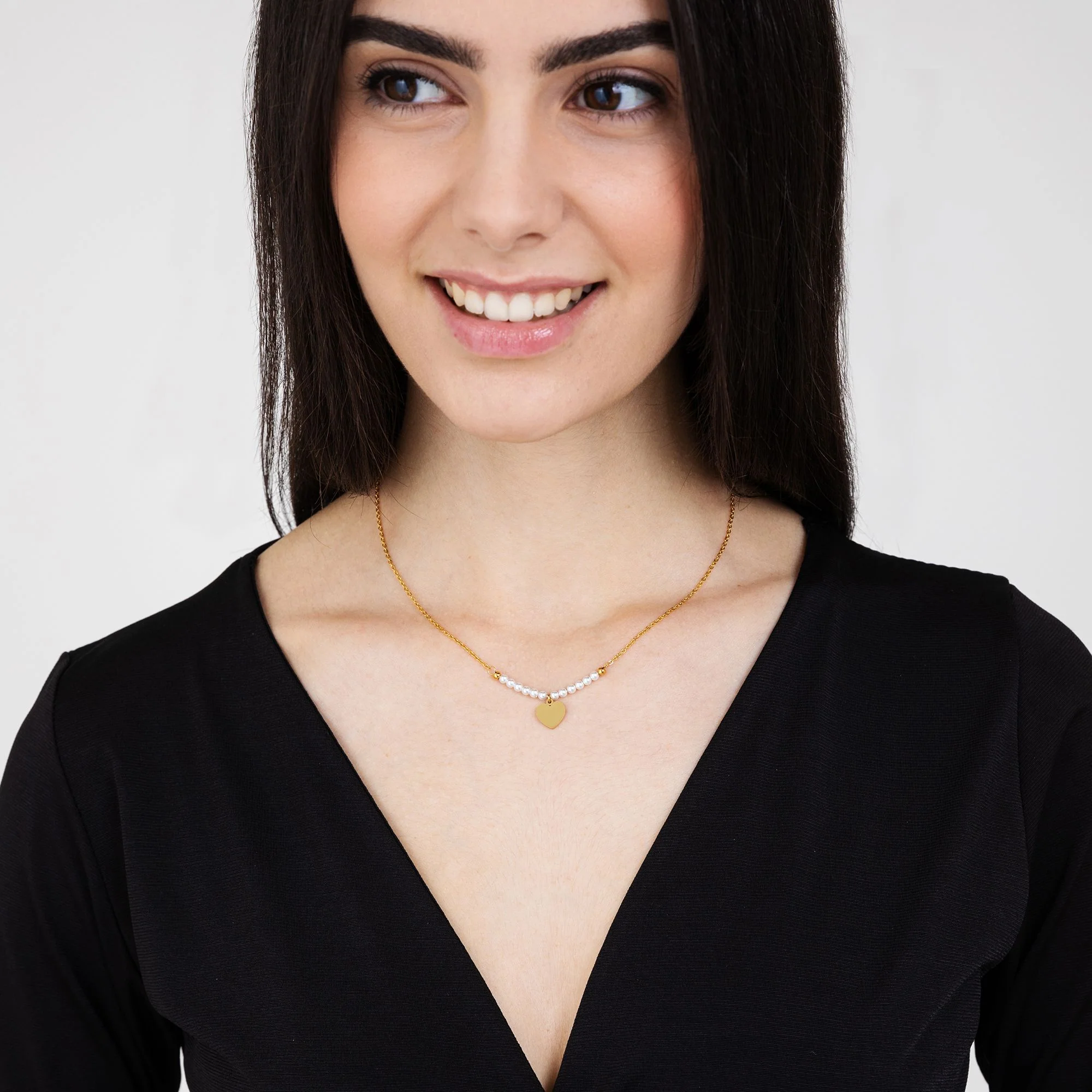 COLLANA DONNA IN ACCIAIO IP GOLD CON CUORE E PERLE BIANCHE - Image 8