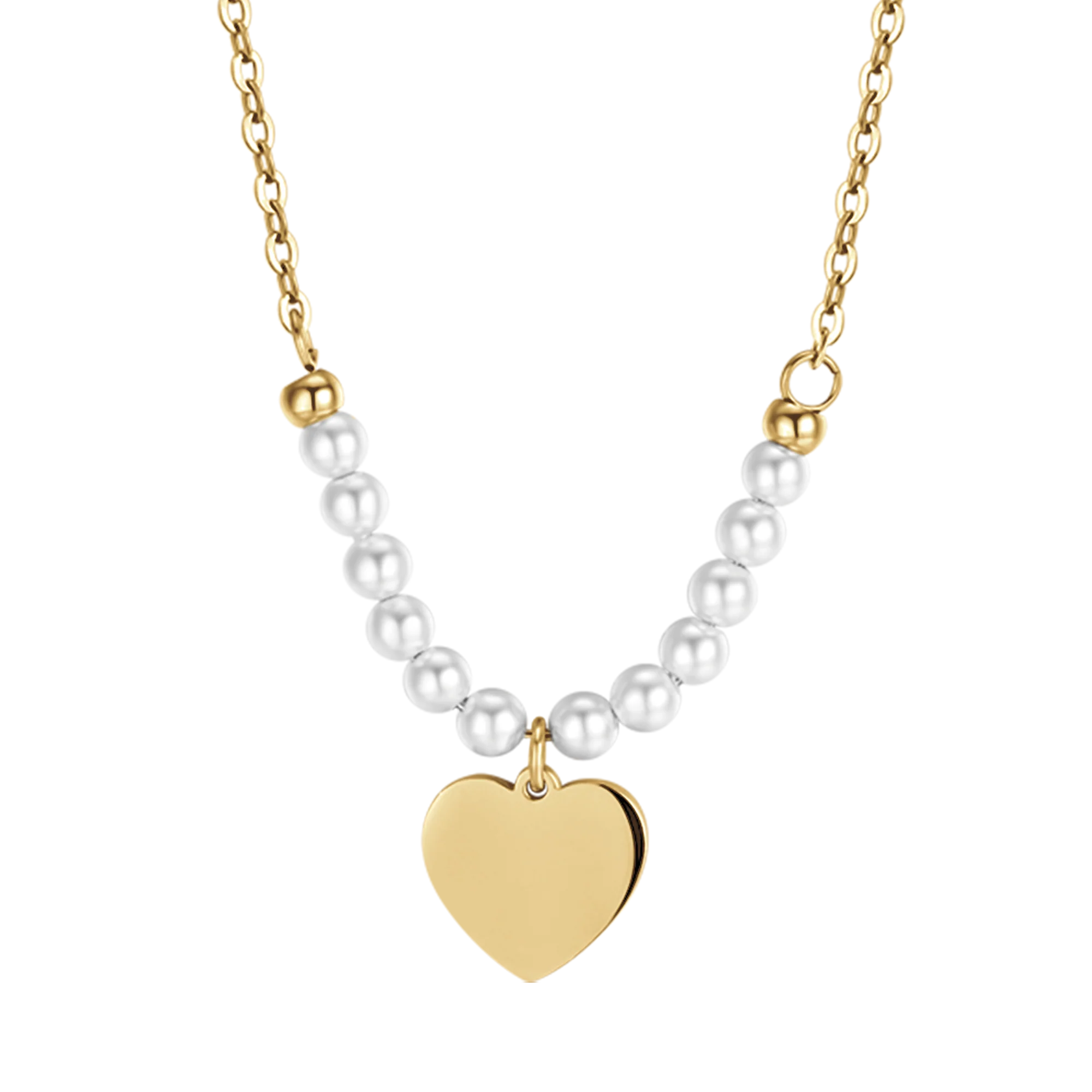 COLLANA DONNA IN ACCIAIO IP GOLD CON CUORE E PERLE BIANCHE - Image 9