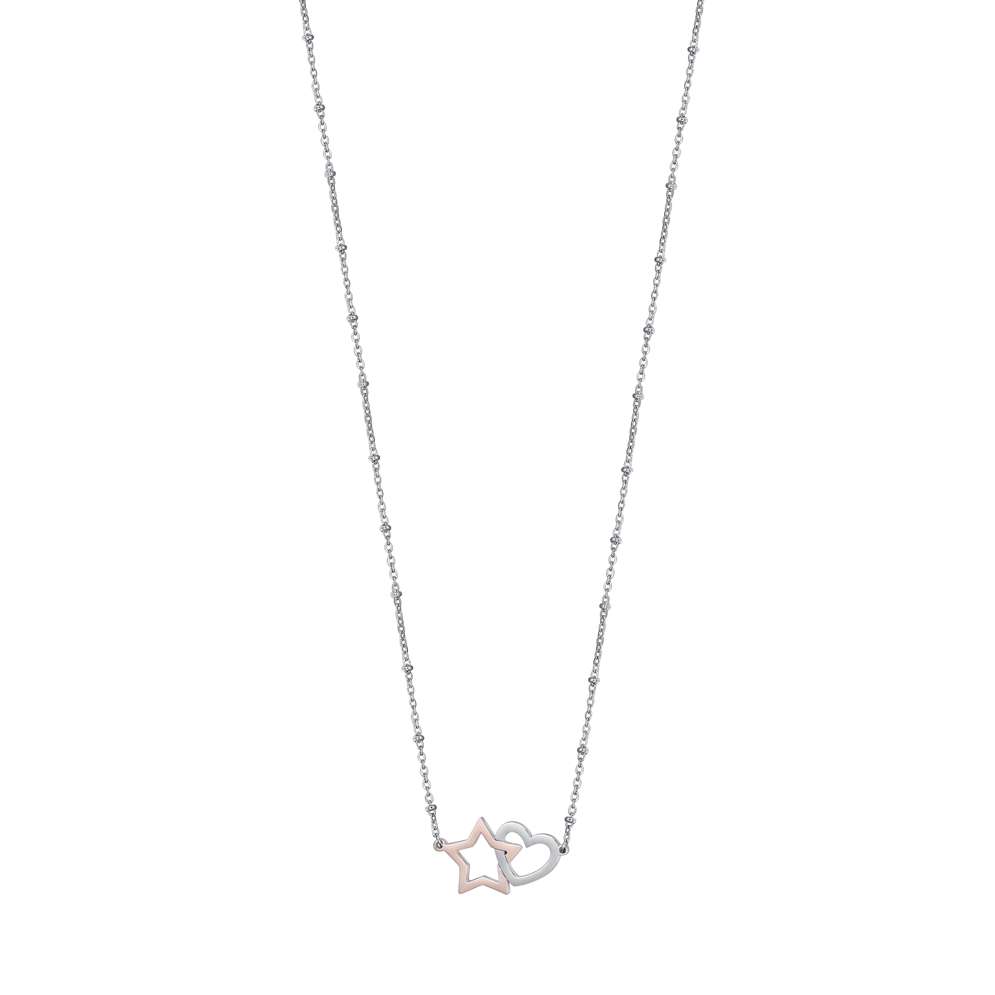 COLLANA IN ACCIAIO CON CUORE IN ACCIAIO E STELLA IN ACCIAIO IP ROSE