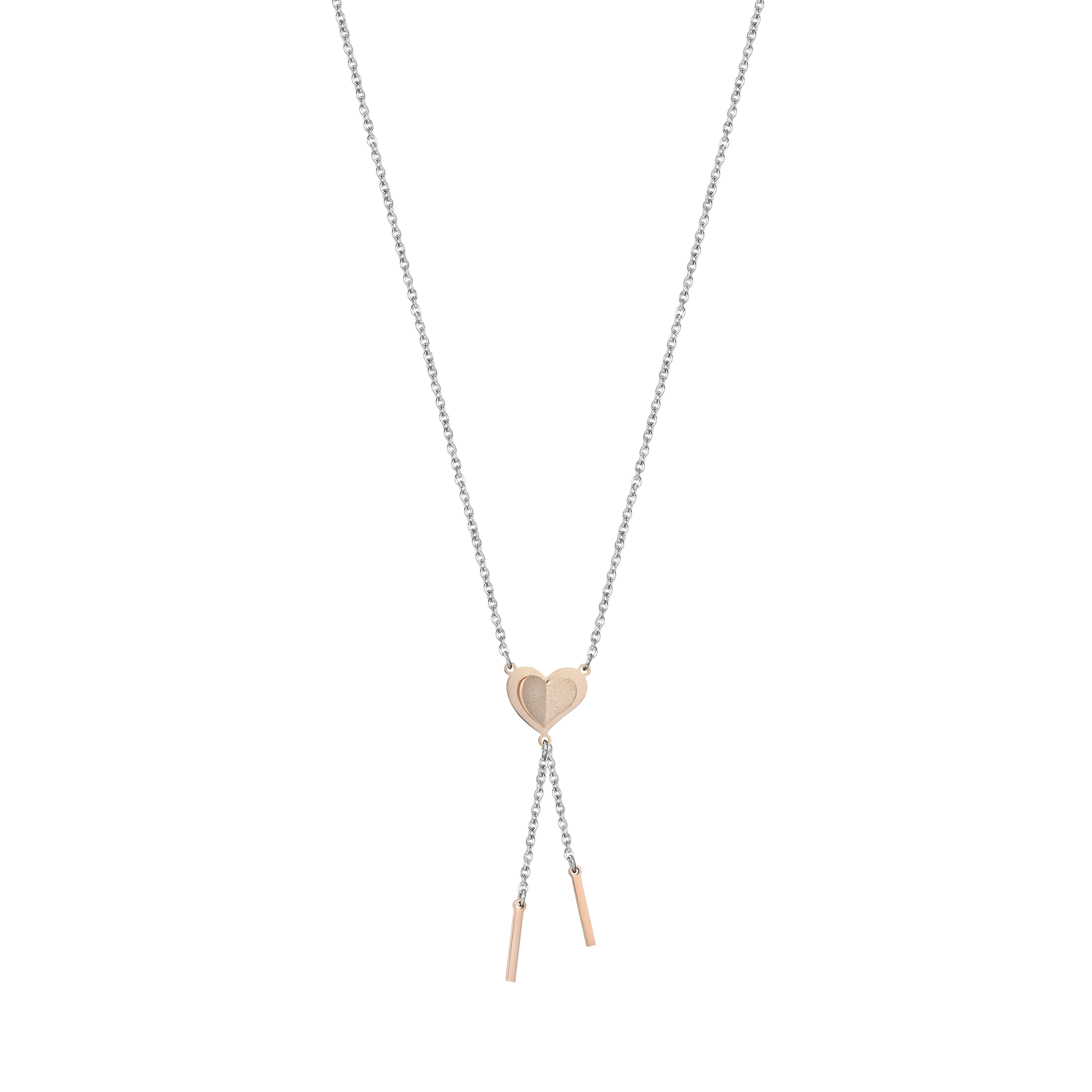 COLLANA IN ACCIAIO CON CUORE IN ACCIAIO IP ROSE CON GLITTER ROSE