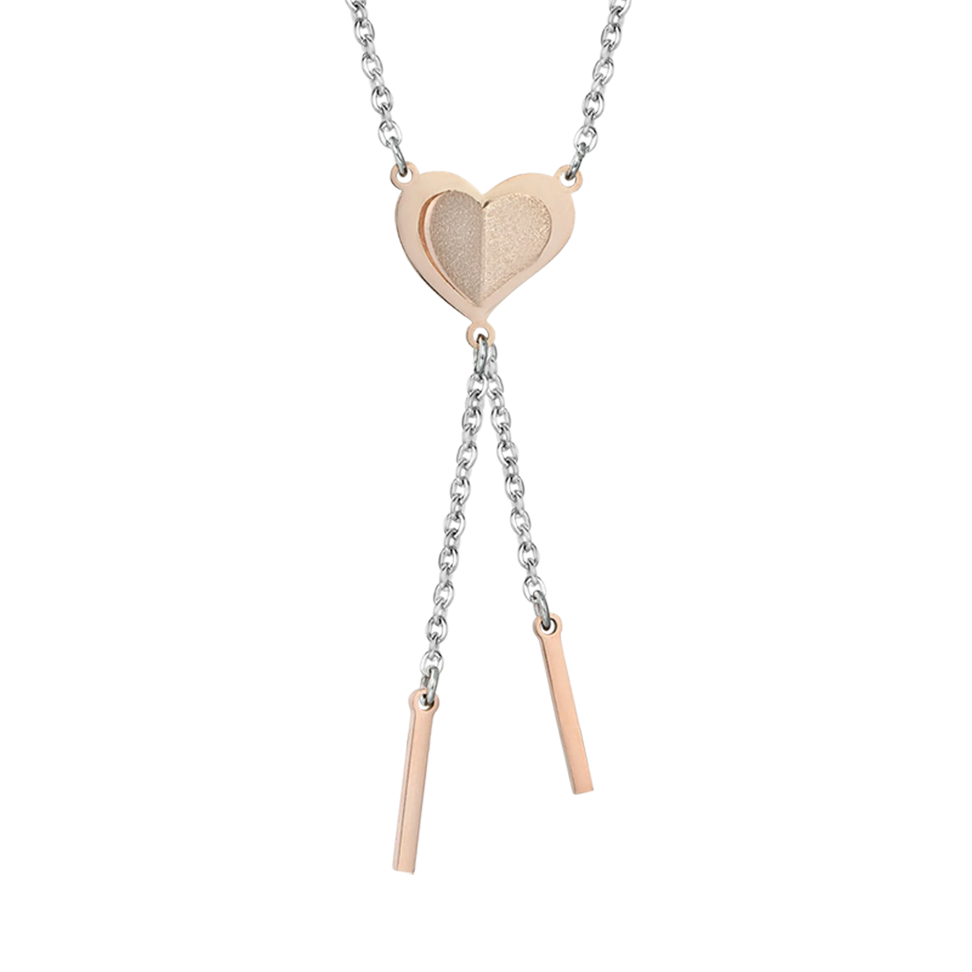 COLLANA IN ACCIAIO CON CUORE IN ACCIAIO IP ROSE CON GLITTER ROSE - Image 2