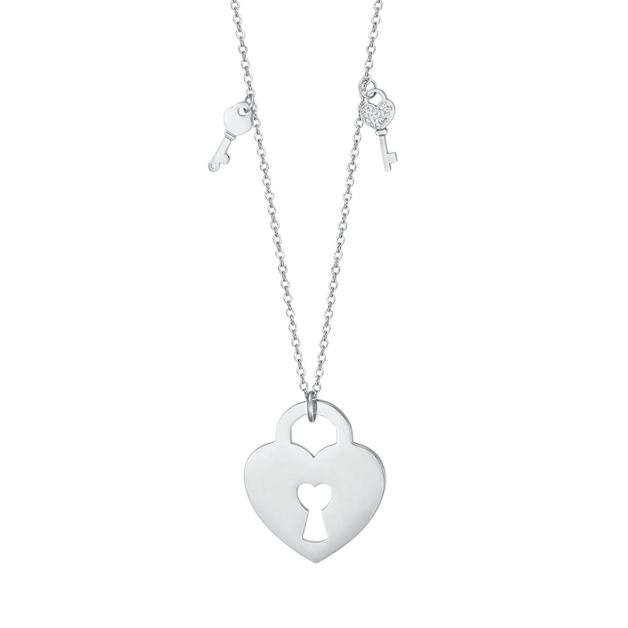 COLLANA IN ACCIAIO CON CUORE LUCCHETTO CON CHIAVI