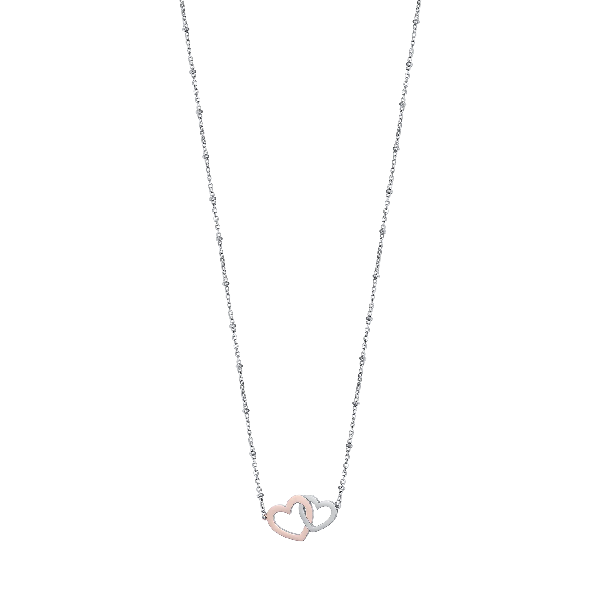 COLLANA IN ACCIAIO CON CUORI IN ACCIAIO E ACCIAIO IP ROSE