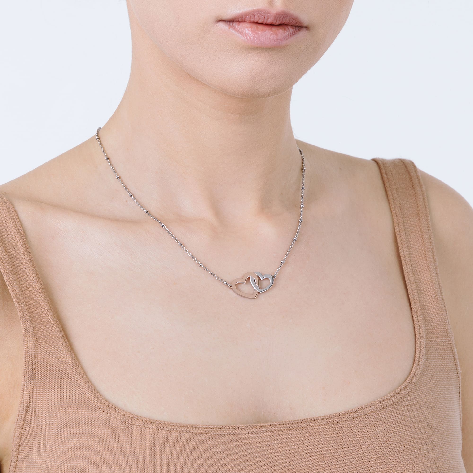 COLLANA IN ACCIAIO CON CUORI IN ACCIAIO E ACCIAIO IP ROSE - Image 2