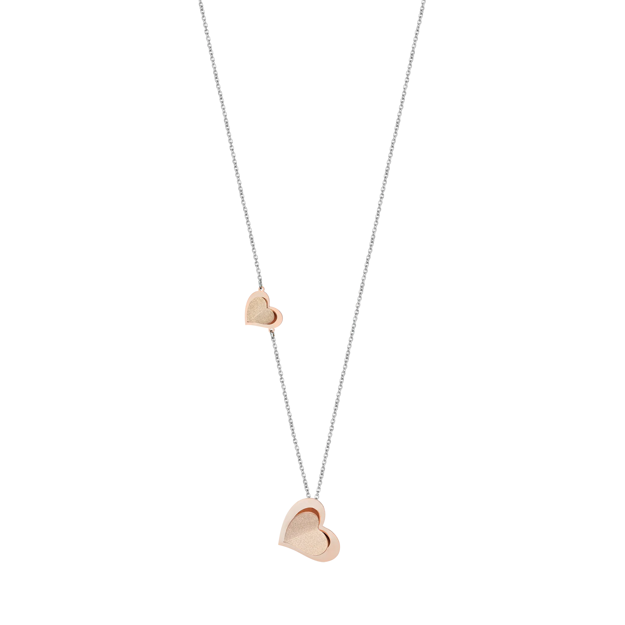 COLLANA IN ACCIAIO CON CUORI IN ACCIAIO IP ROSE CON GLITTER ROSE
