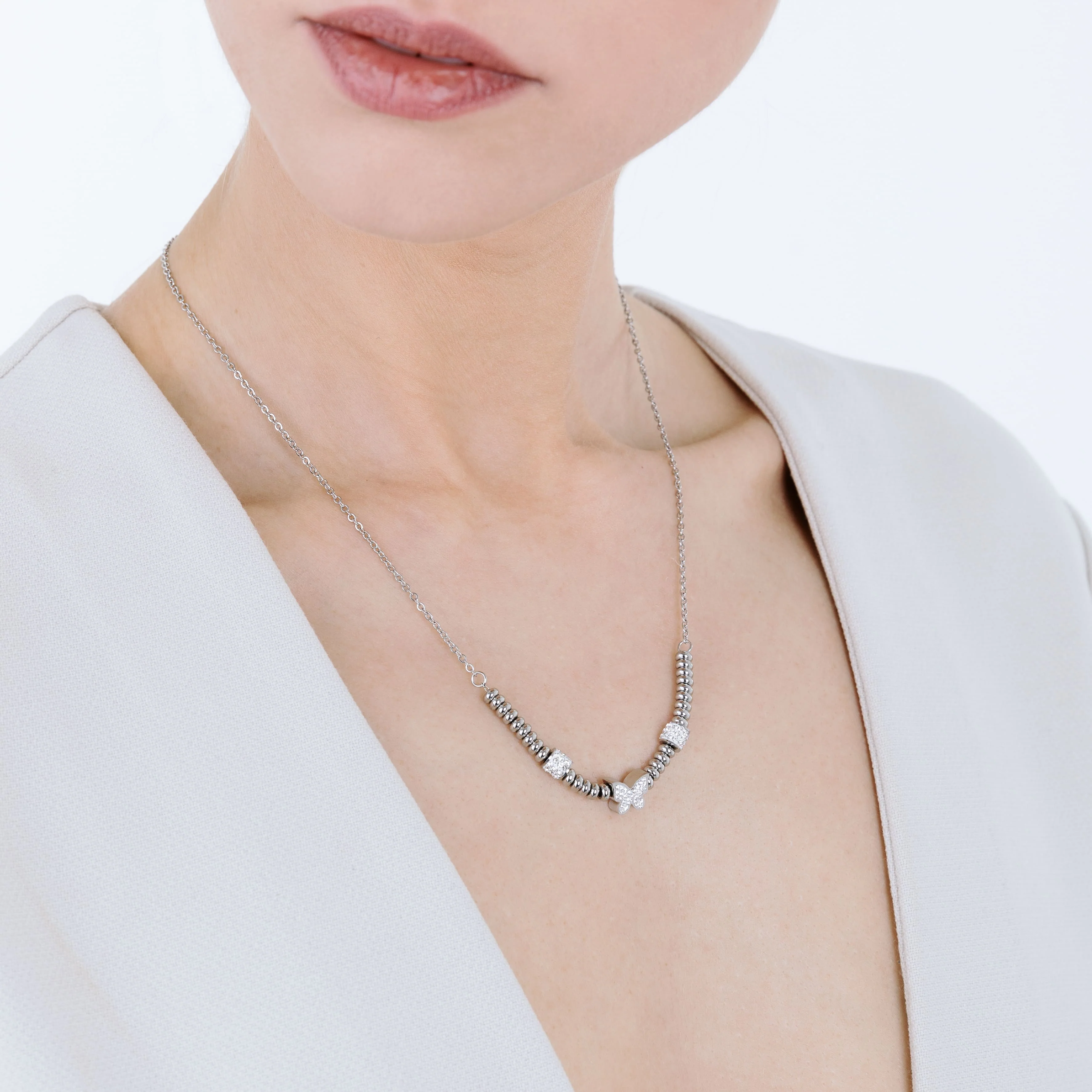 COLLANA IN ACCIAIO CON FARFALLA CON CRISTALLI BIANCHI - Image 2