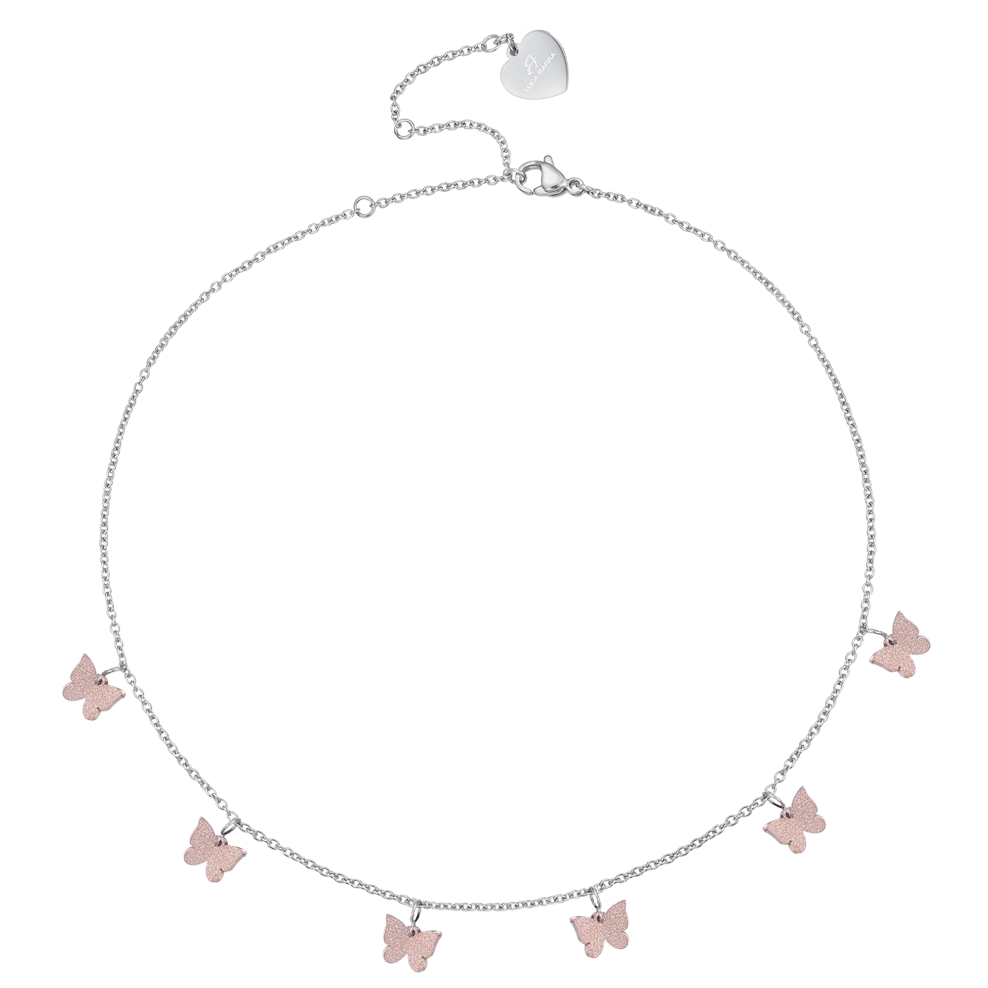 COLLANA IN ACCIAIO CON FARFALLE E GLITTER IP ROSE
