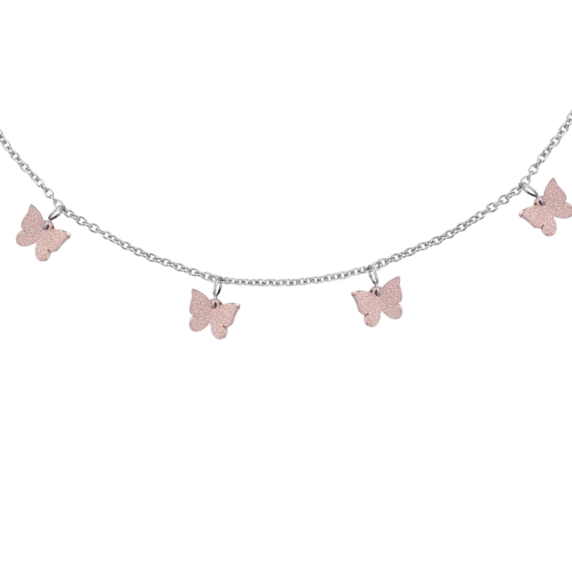 COLLANA IN ACCIAIO CON FARFALLE E GLITTER IP ROSE - Image 2