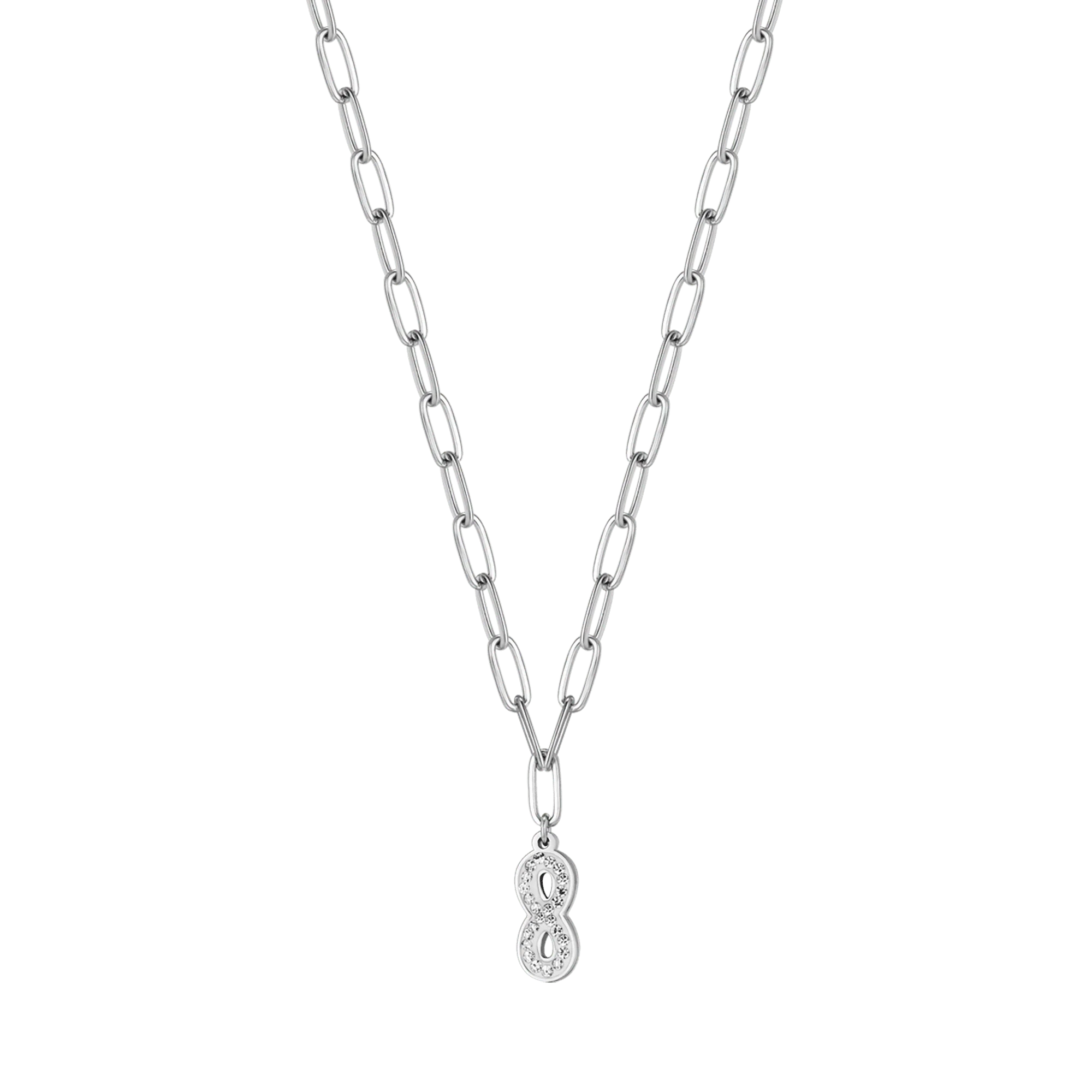 COLLANA DONNA IN ACCIAIO CON INFINITO E CRISTALLI BIANCHI E MAGLIA CATENA