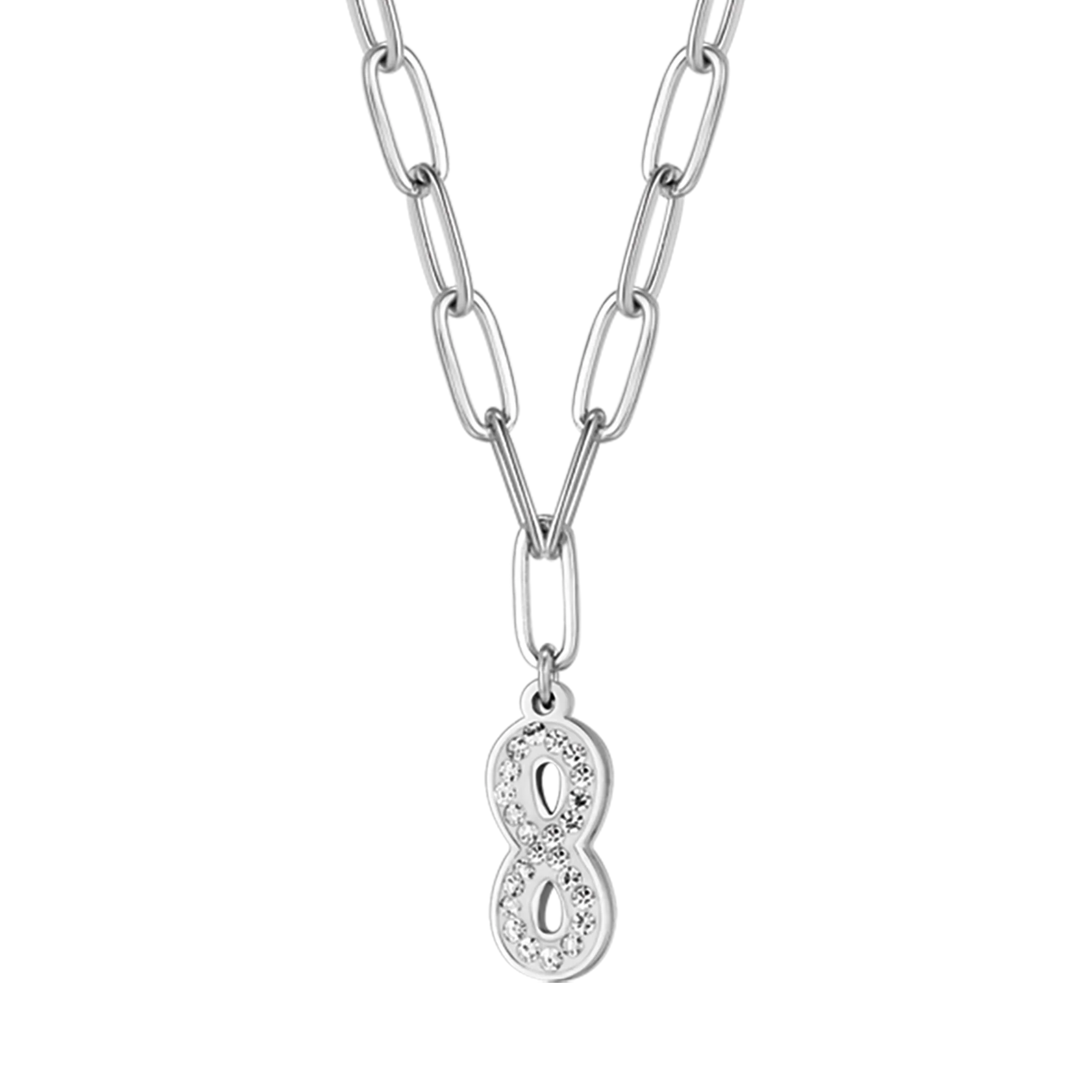 COLLANA DONNA IN ACCIAIO CON INFINITO E CRISTALLI BIANCHI E MAGLIA CATENA - Image 4