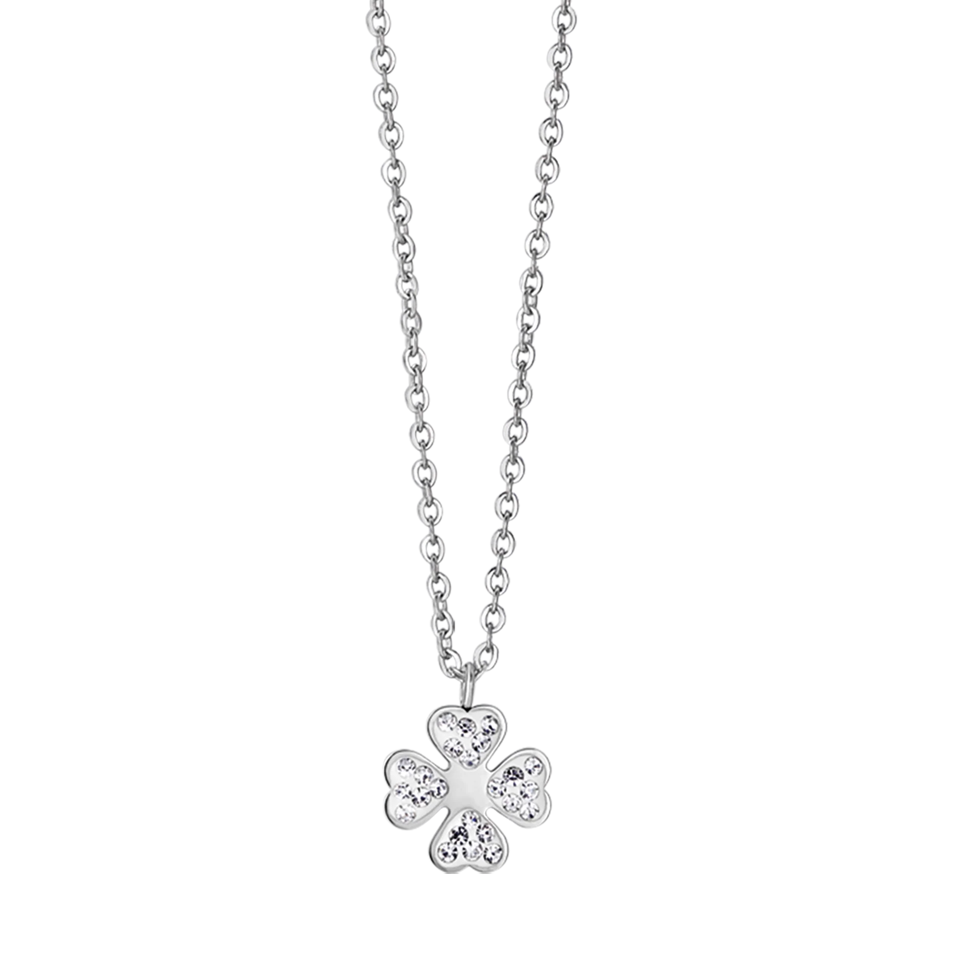 COLLANA DONNA IN ACCIAIO CON QUADRIFOGLIO E CRISTALLI BIANCHI - Image 4