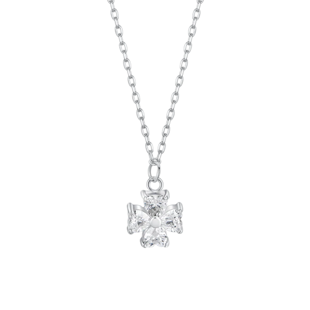 COLLANA IN ACCIAIO CON QUADRIFOGLIO E PETALI ZIRCONE BIANCO - Image 4