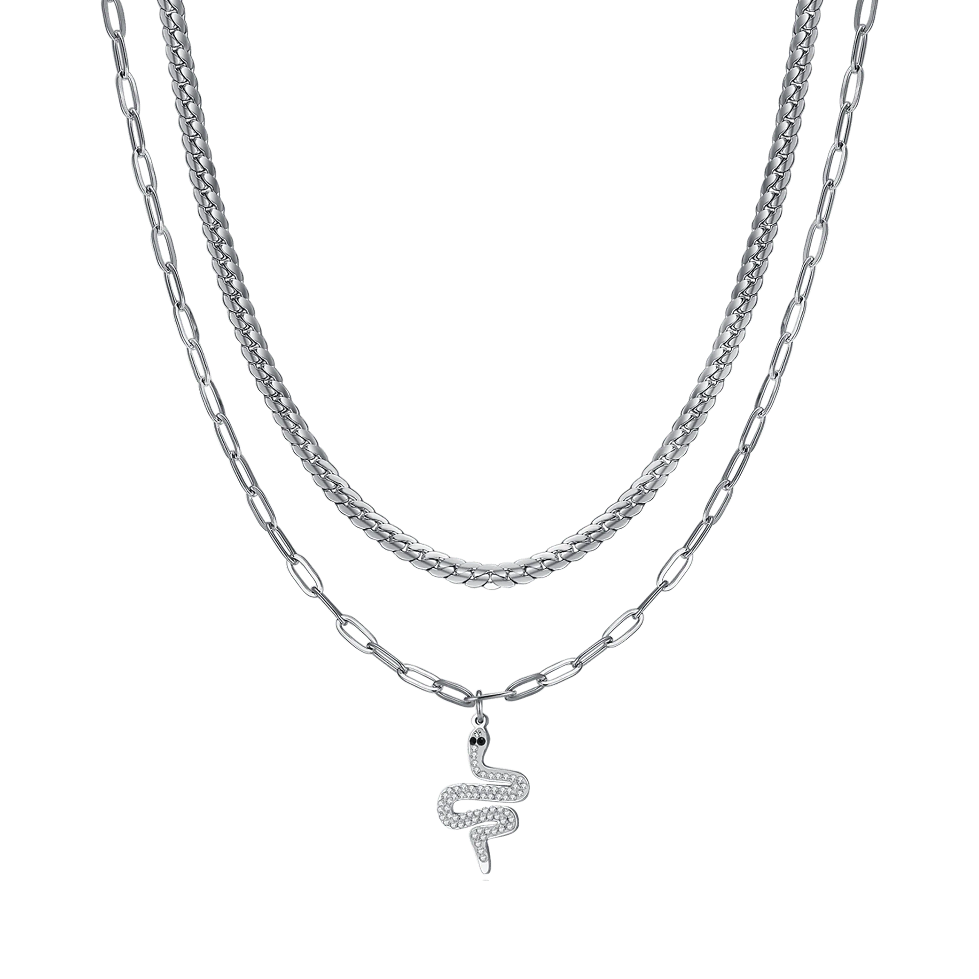 COLLANA DONNA LUNGA IN ACCIAIO CON SERPENTE CON CRISTALLI BIANCHI