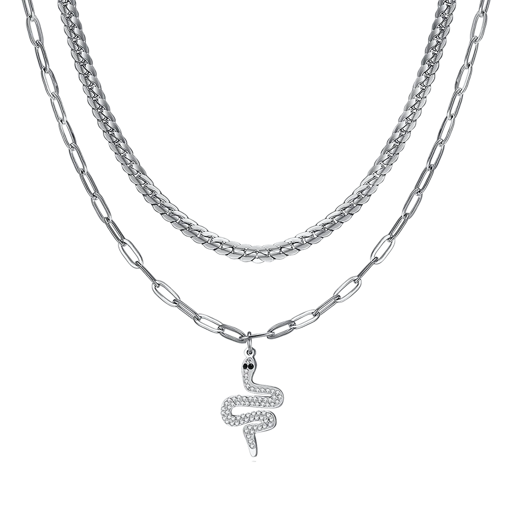 COLLANA DONNA LUNGA IN ACCIAIO CON SERPENTE CON CRISTALLI BIANCHI - Image 4