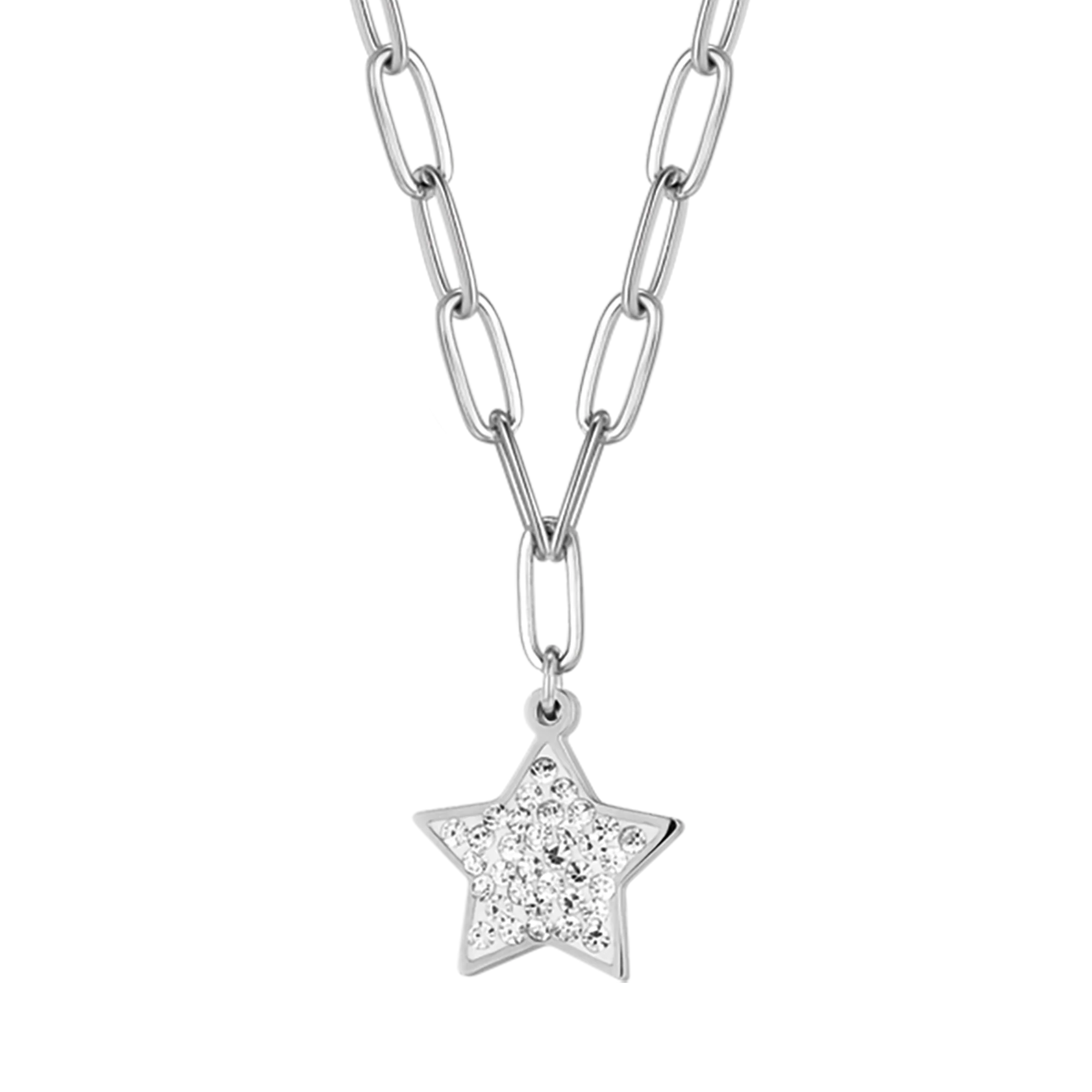 COLLANA DONNA IN ACCIAIO CON STELLA E CRISTALLI BIANCHI E MAGLIA CATENA - Image 4