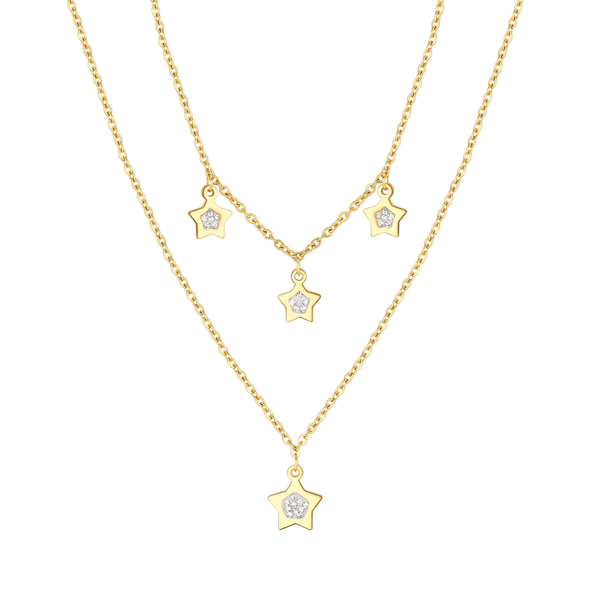 COLLANA DONNA IN ACCIAIO IP GOLD CON STELLE E CRISTALLI BIANCHI