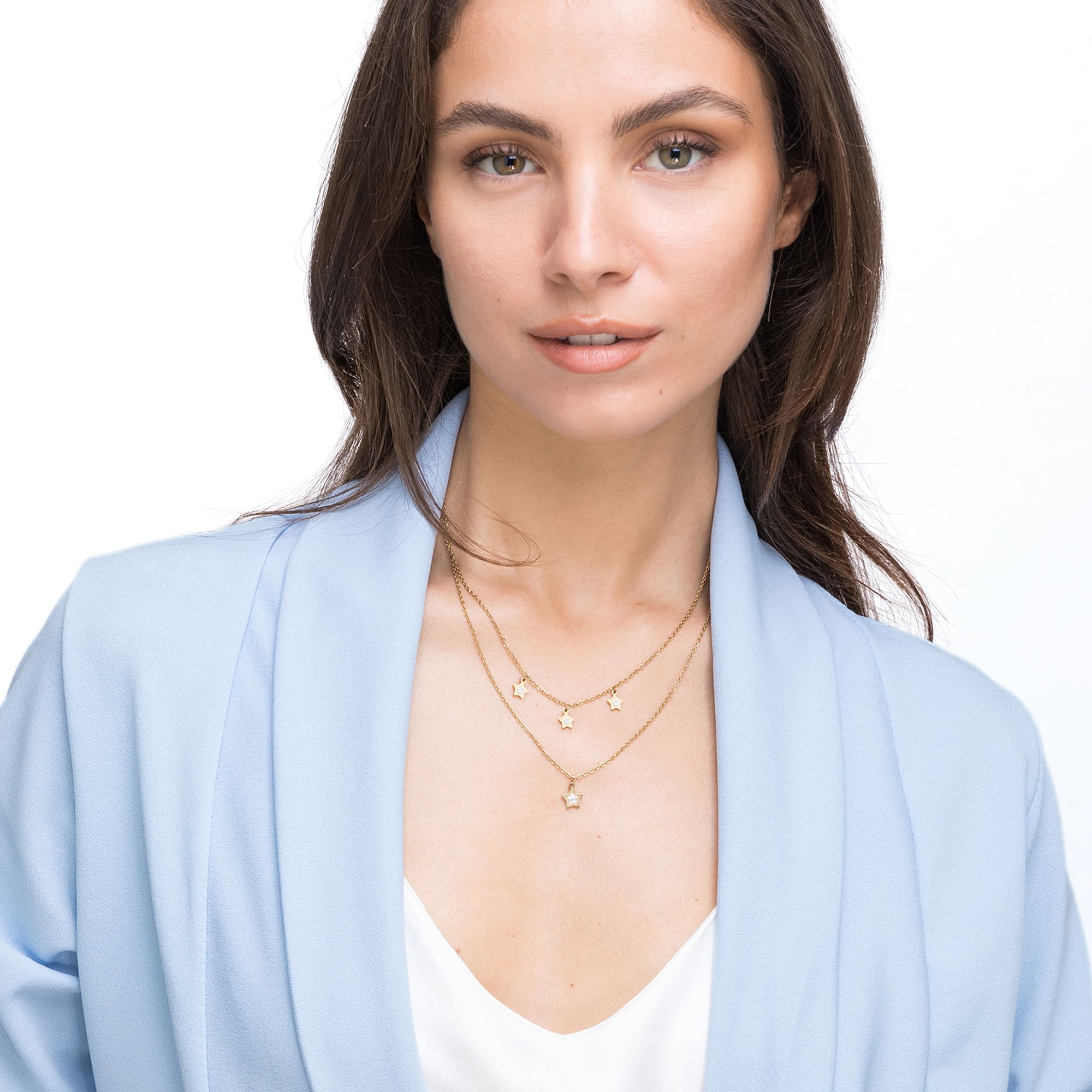 COLLANA DONNA IN ACCIAIO IP GOLD CON STELLE E CRISTALLI BIANCHI - Image 3