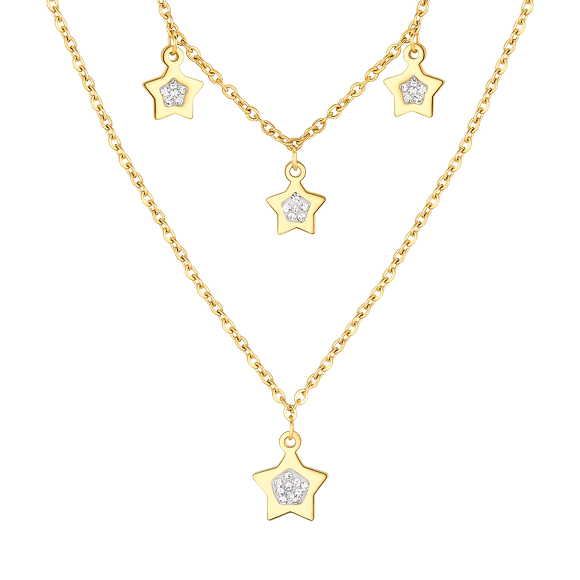 COLLANA DONNA IN ACCIAIO IP GOLD CON STELLE E CRISTALLI BIANCHI - Image 4