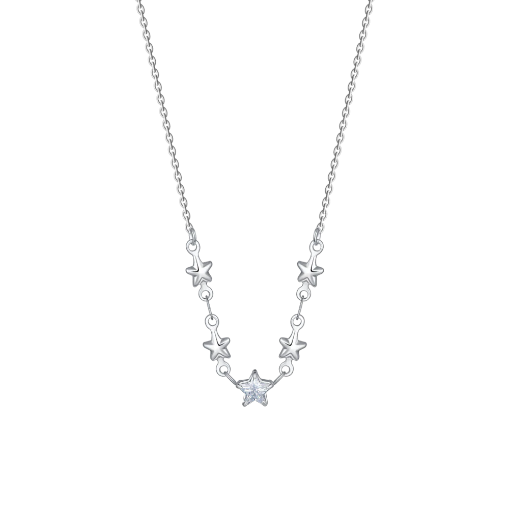 COLLANA IN ACCIAIO CON STELLE E ZIRCONI BIANCHI