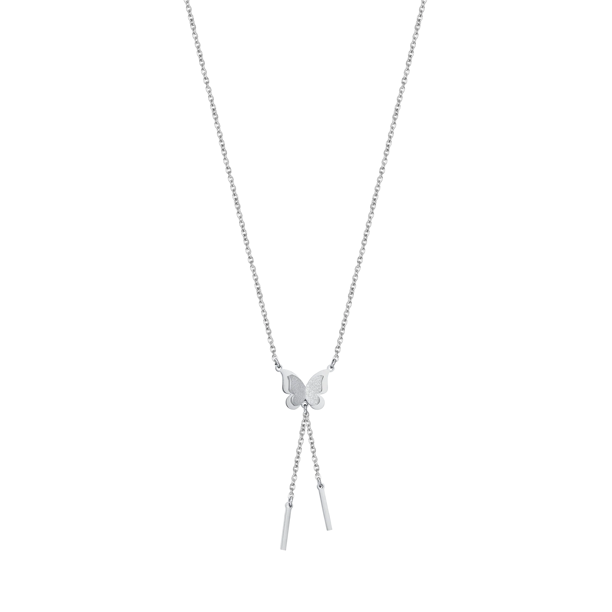 COLLANA IN ACCIAIO, FARFALLA CON GLITTER BIANCO