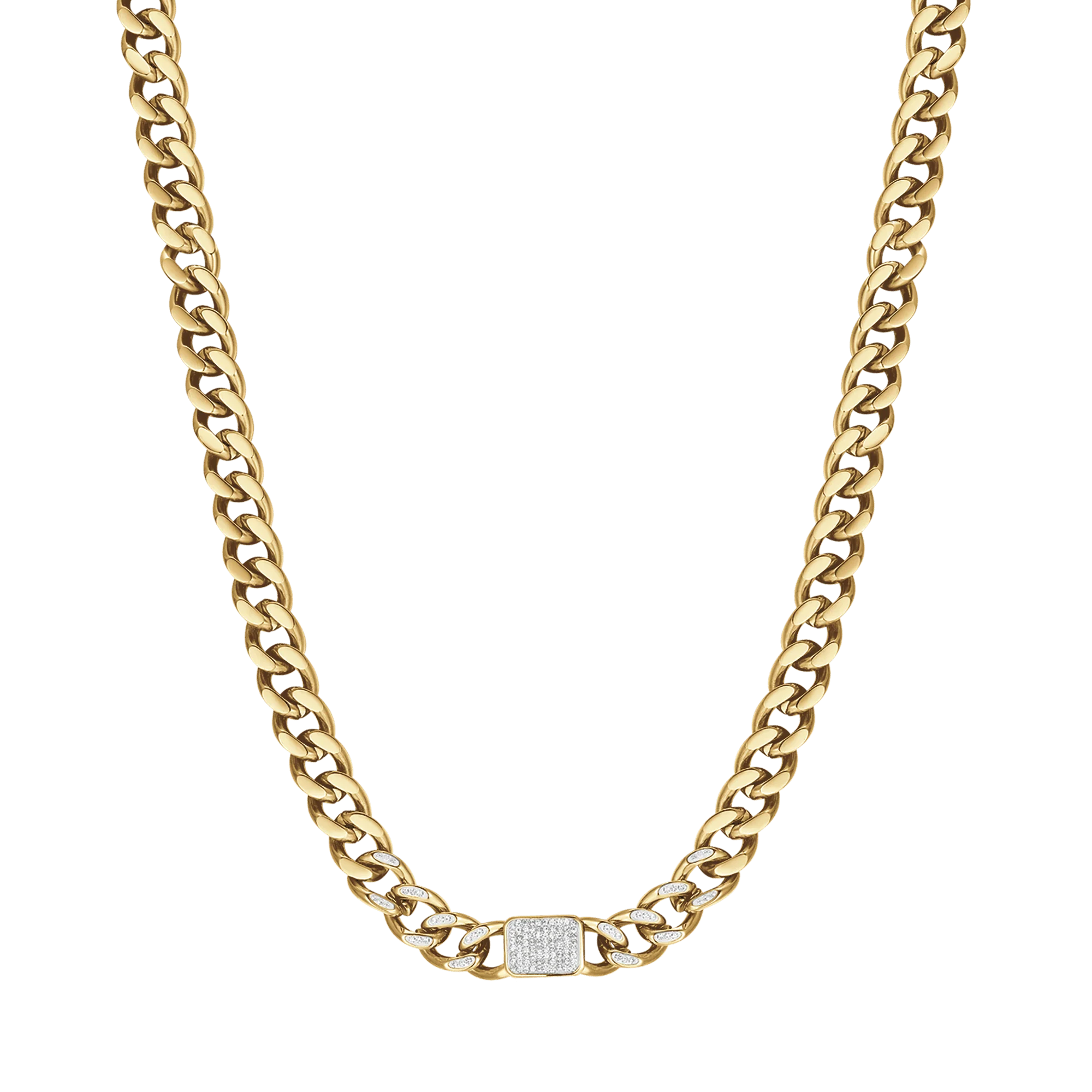 COLLANA DONNA IN ACCIAIO IP GOLD CON CRISTALLI BIANCHI PENDENTI E MAGLIA CATENA