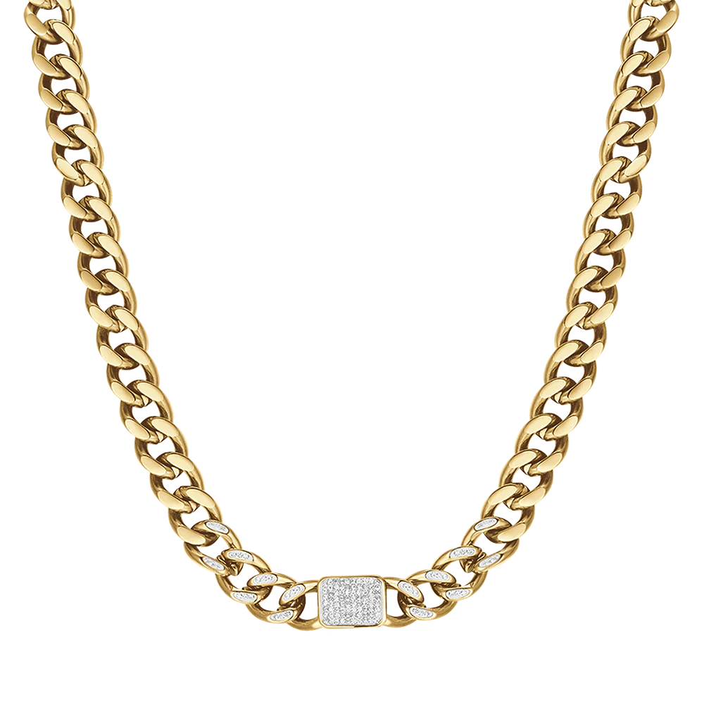 COLLANA DONNA IN ACCIAIO IP GOLD CON CRISTALLI BIANCHI PENDENTI E MAGLIA CATENA - Image 4