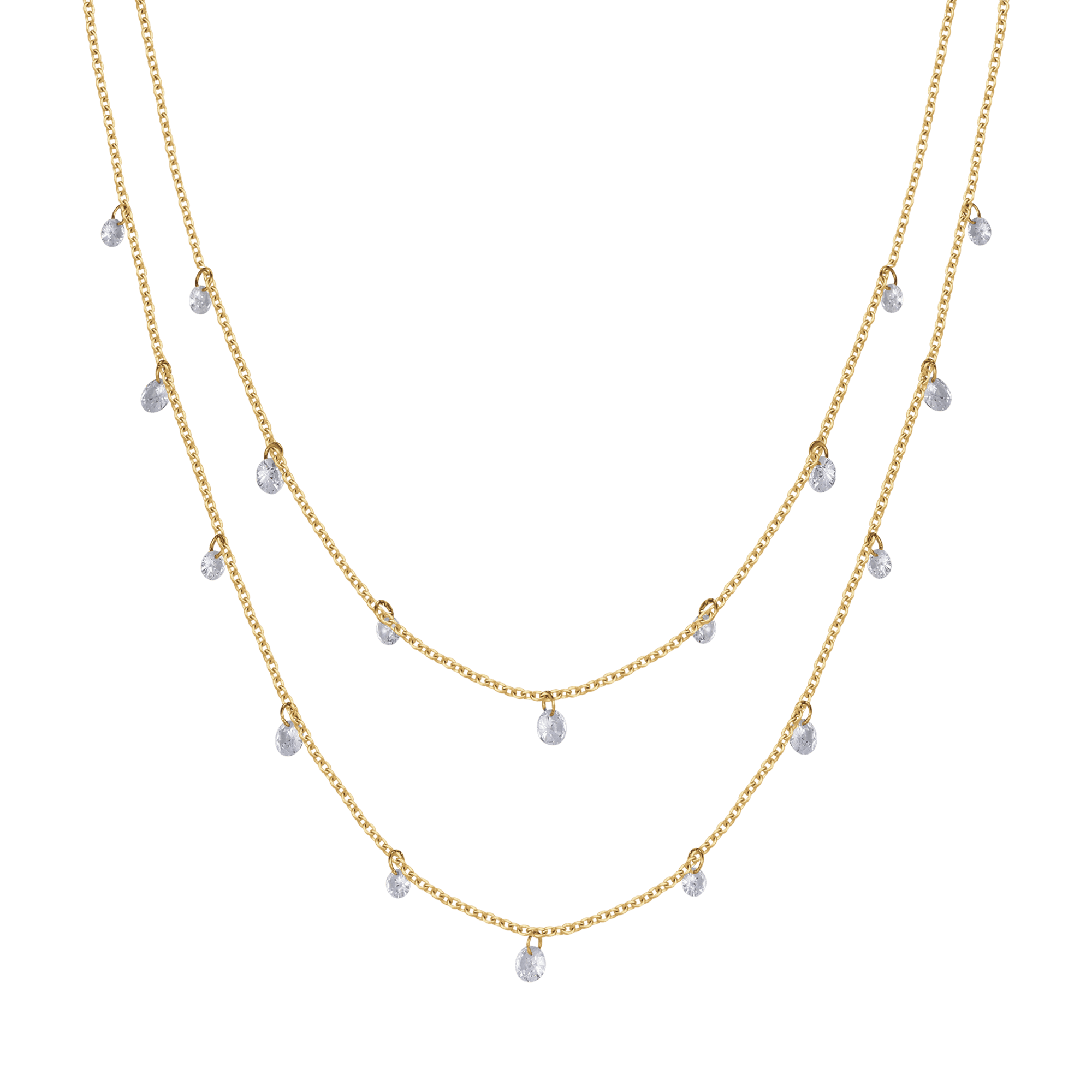 COLLANA DONNA IN ACCIAIO IP GOLD MULTIFILO CON CRISTALLI BIANCHI