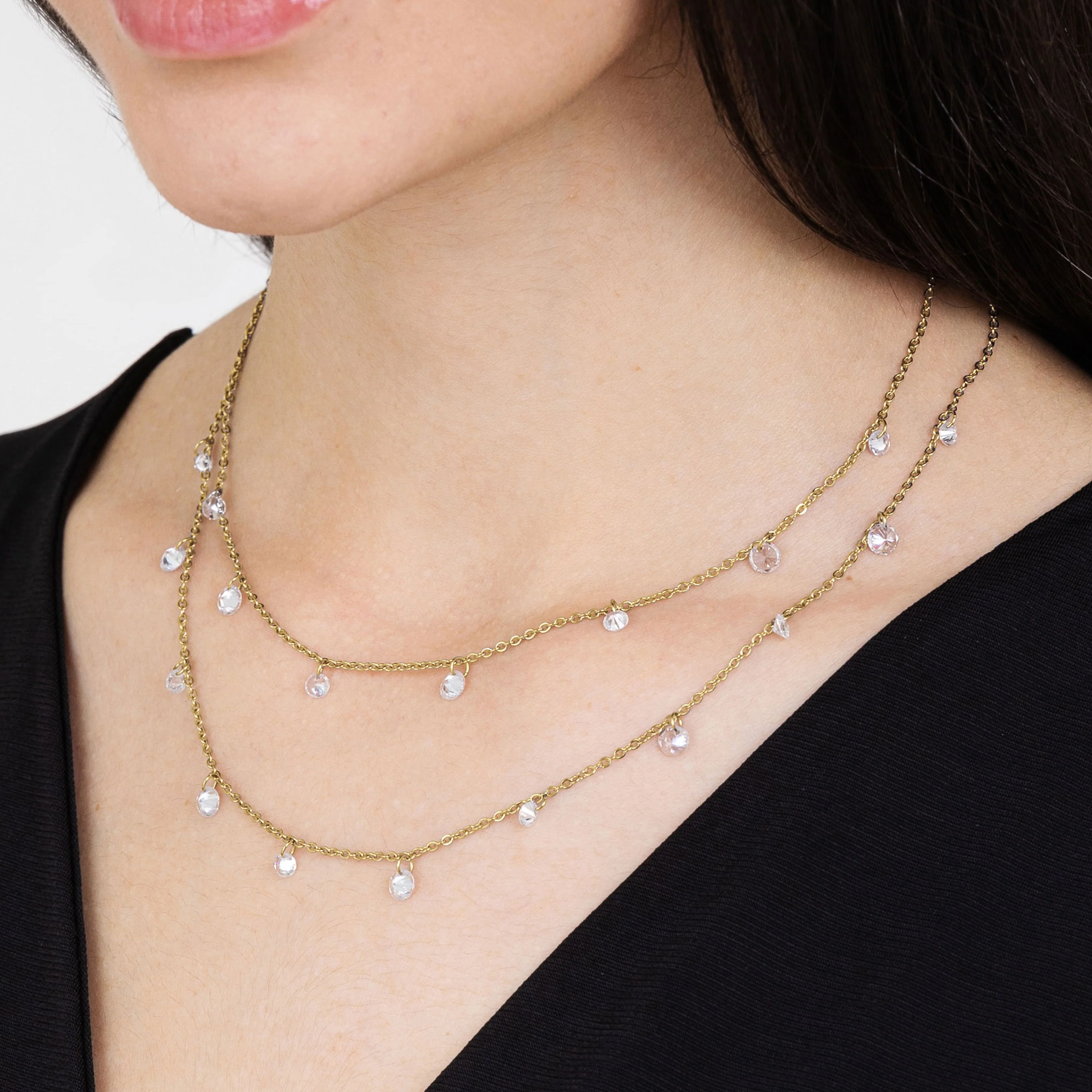COLLANA DONNA IN ACCIAIO IP GOLD MULTIFILO CON CRISTALLI BIANCHI - Image 2