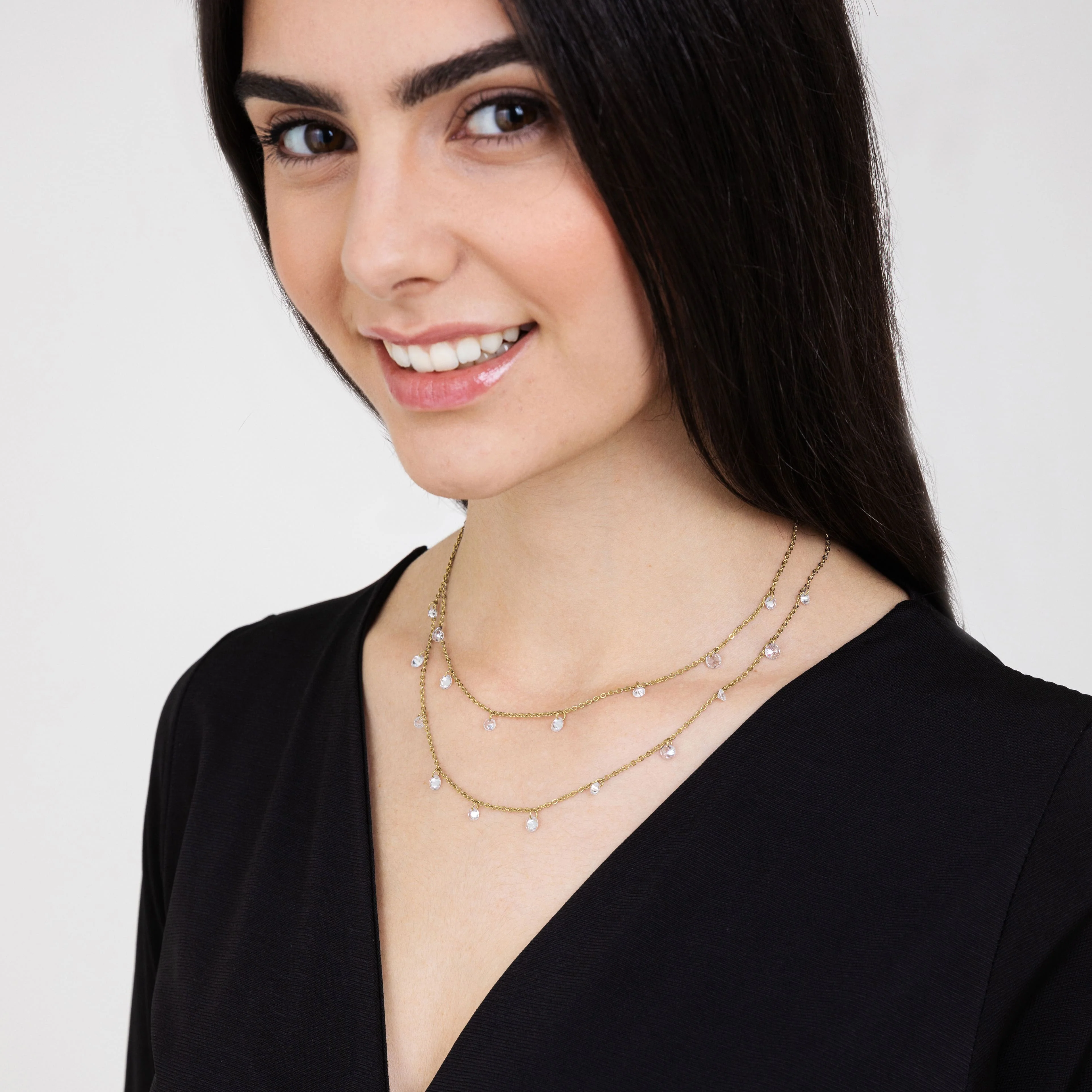 COLLANA DONNA IN ACCIAIO IP GOLD MULTIFILO CON CRISTALLI BIANCHI - Image 3
