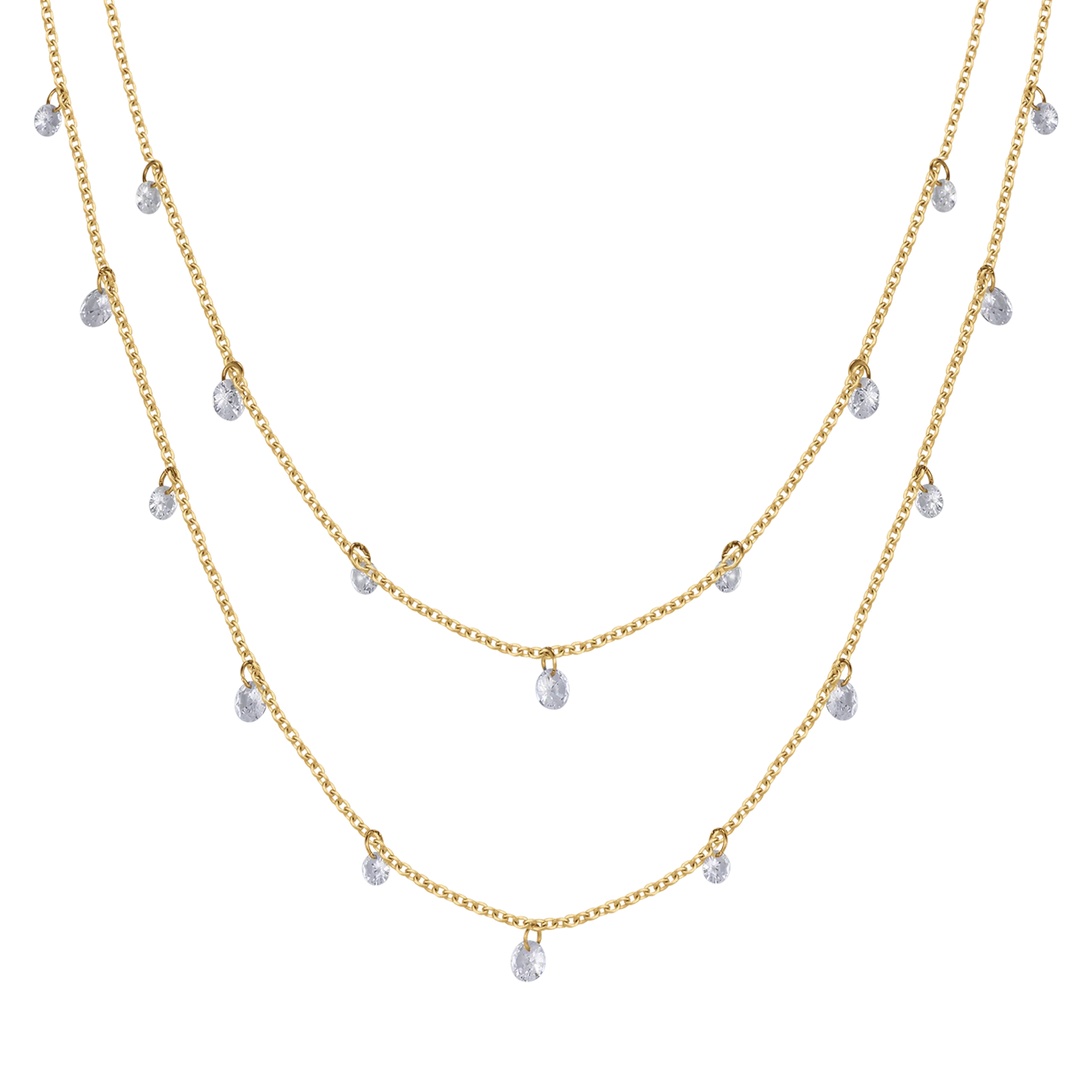 COLLANA DONNA IN ACCIAIO IP GOLD MULTIFILO CON CRISTALLI BIANCHI - Image 4