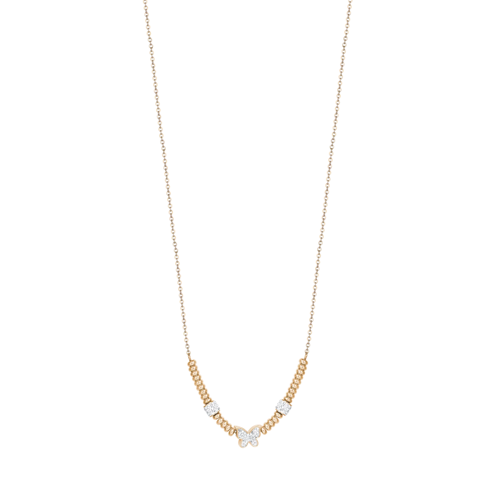 COLLANA IN ACCIAIO IP GOLD CON FARFALLA CON CRISTALLI BIANCHI