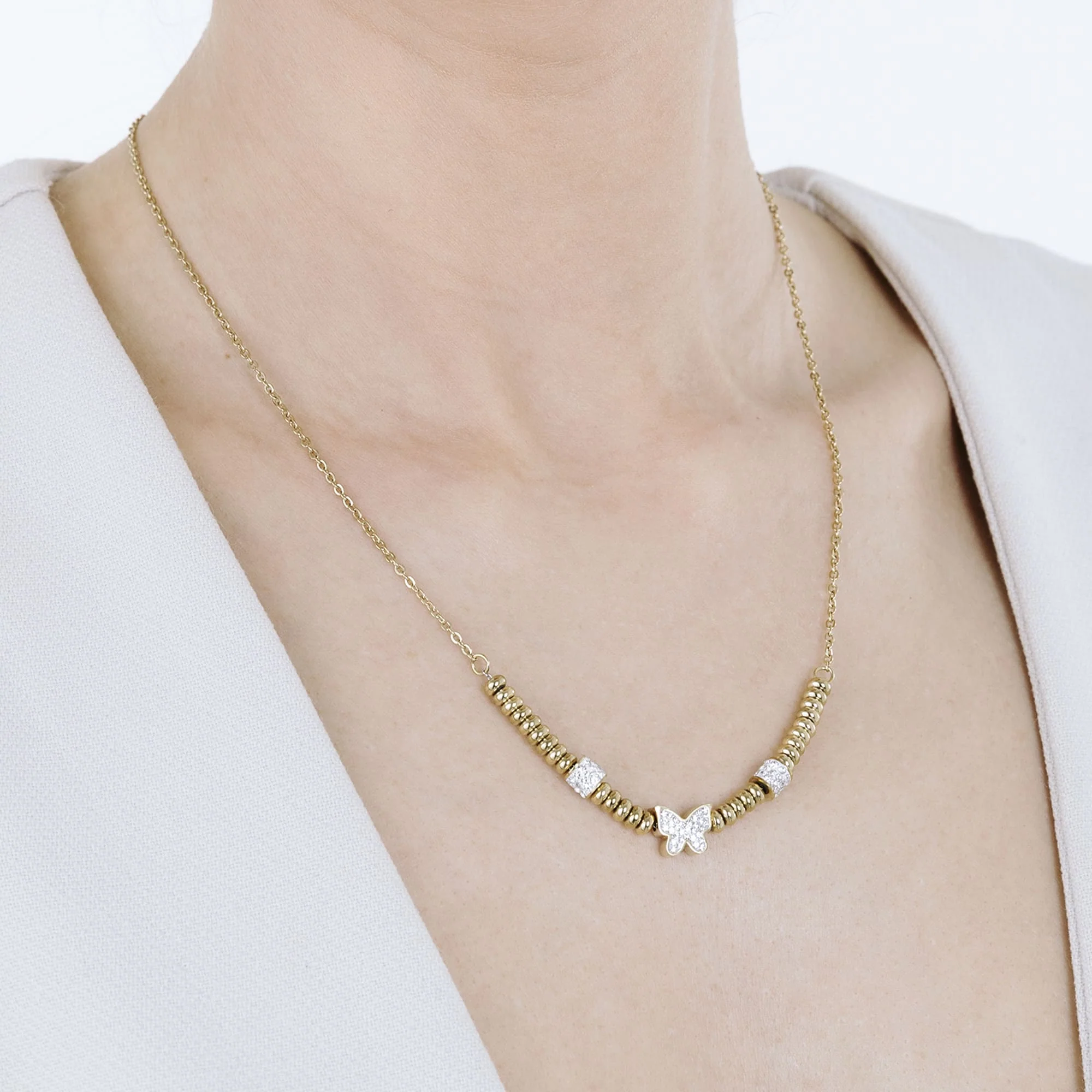 COLLANA IN ACCIAIO IP GOLD CON FARFALLA CON CRISTALLI BIANCHI - Image 2