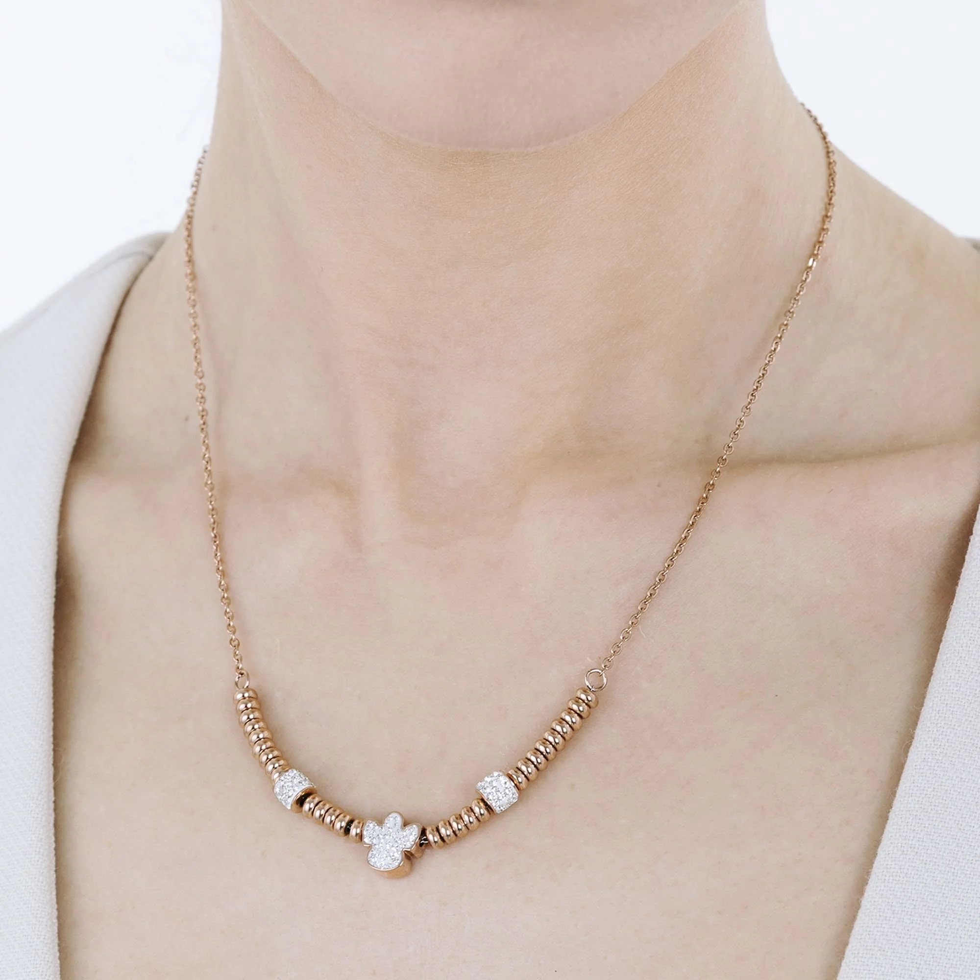 COLLANA IN ACCIAIO IP ROSE CON ANGELO CON CRISTALLI BIANCHI - Image 2