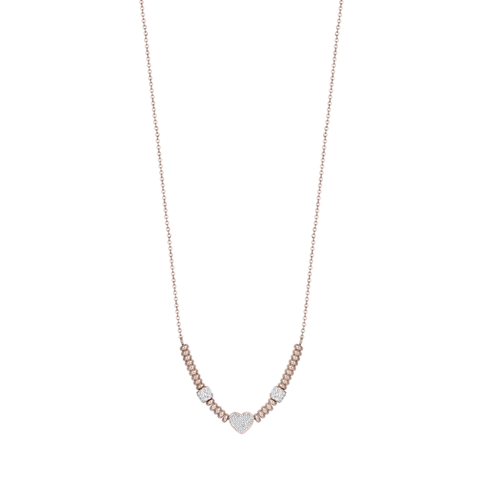 COLLANA IN ACCIAIO IP ROSE CON CUORE CON CRISTALLI BIANCHI
