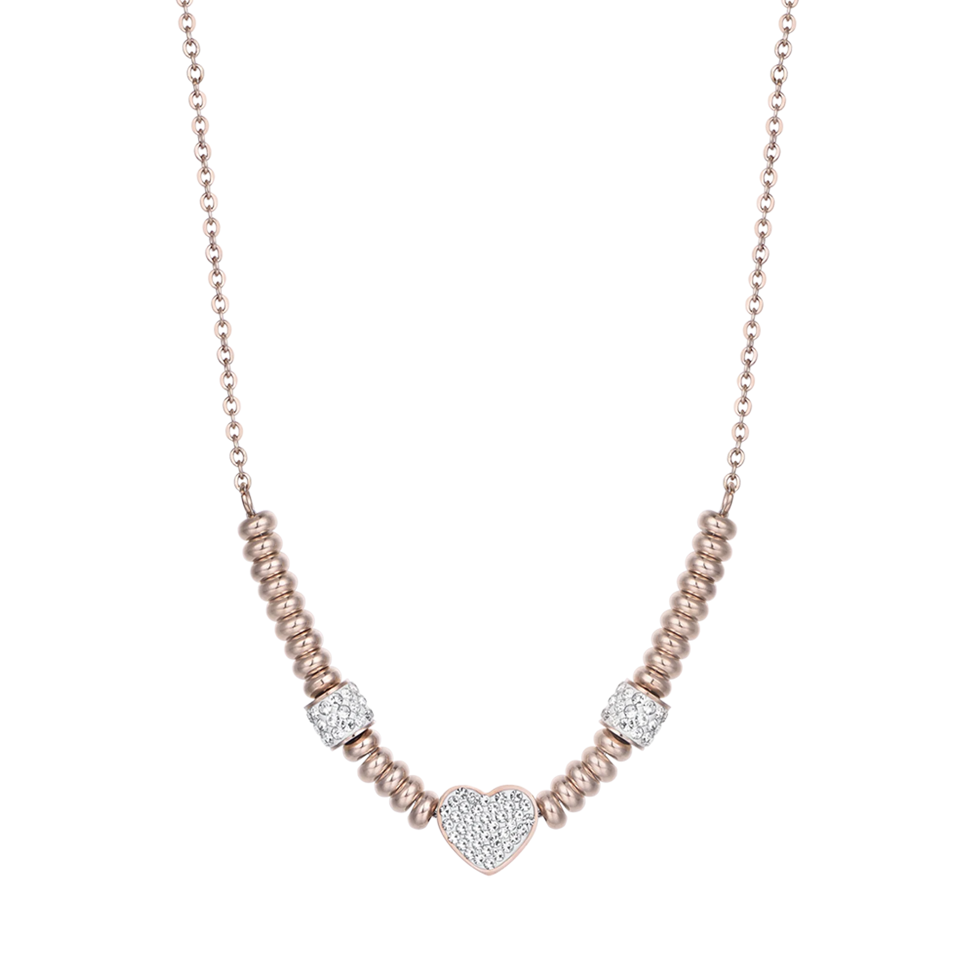COLLANA IN ACCIAIO IP ROSE CON CUORE CON CRISTALLI BIANCHI - Image 4