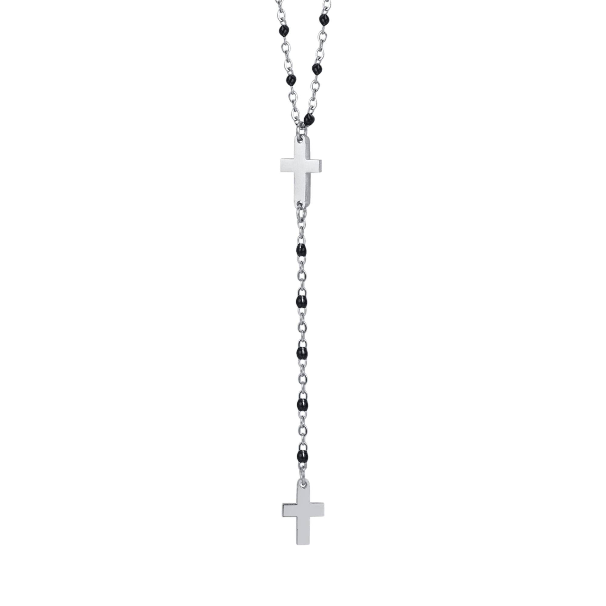 COLLANA ROSARIO DONNA IN ACCIAIO CON CROCI ED ELEMENTI NERI - Image 4