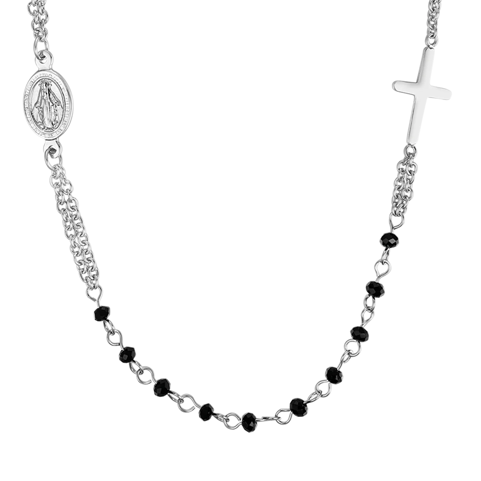 COLLANA DONNA ROSARIO IN ACCIAIO CON CRISTALLI NERI - Image 4