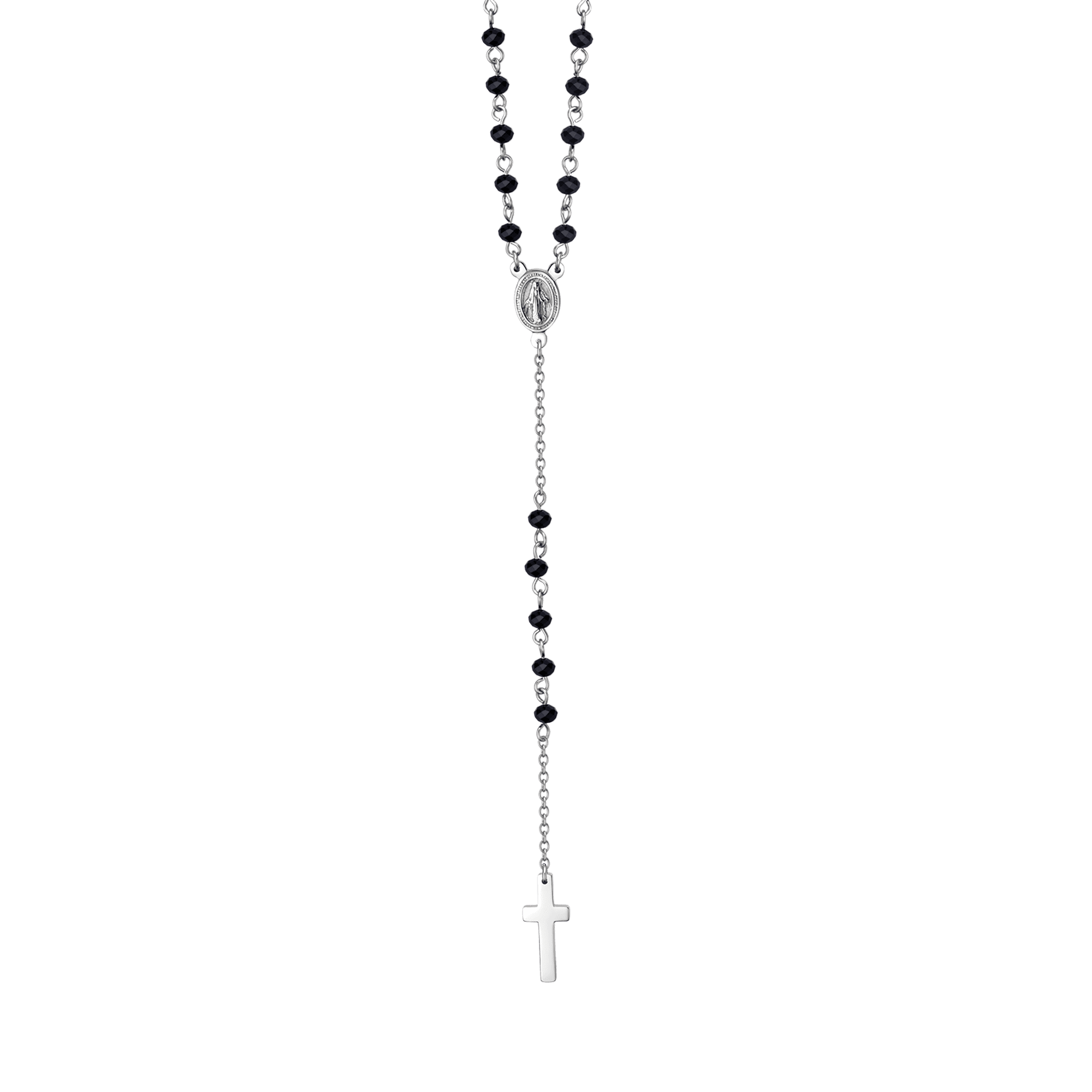COLLANA UOMO ROSARIO IN ACCIAIO CON PIETRA LAVICA E PENDENTE