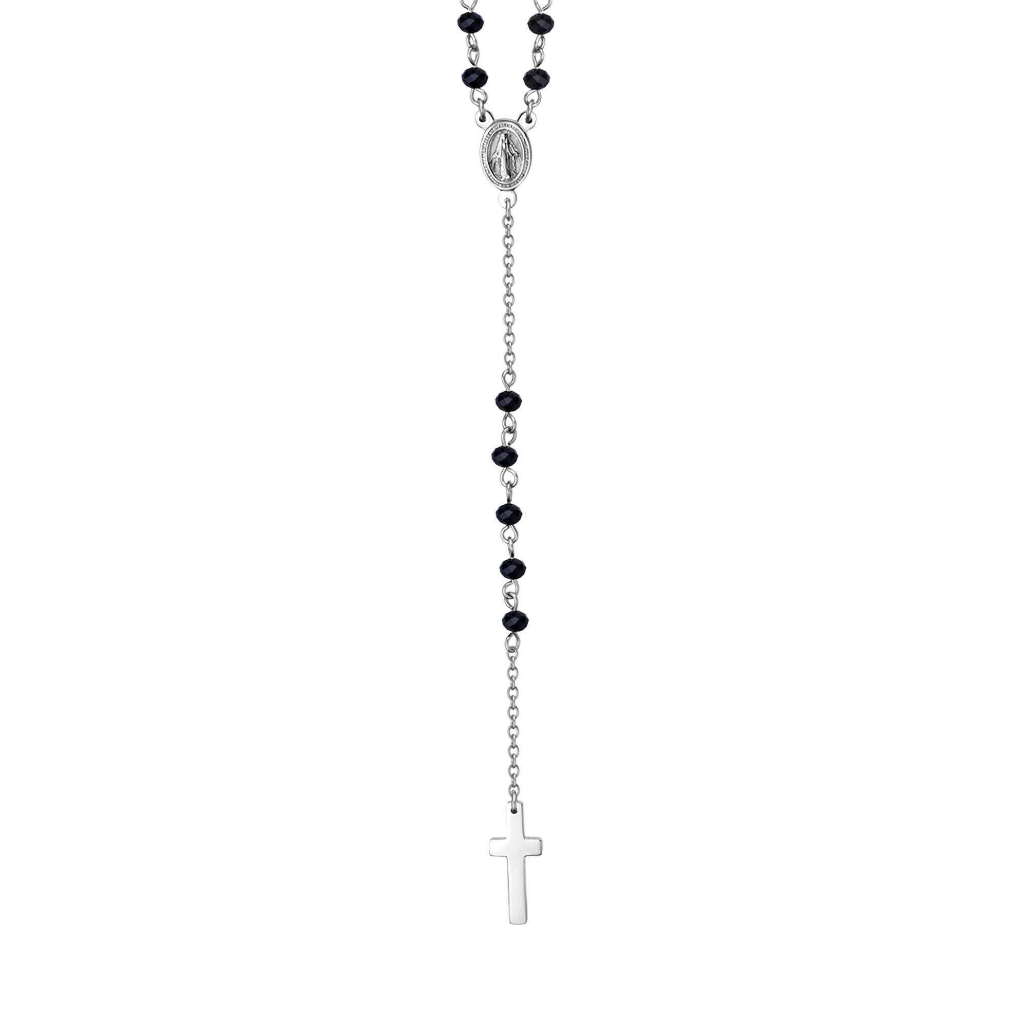 COLLANA UOMO ROSARIO IN ACCIAIO CON PIETRA LAVICA E PENDENTE - Image 4