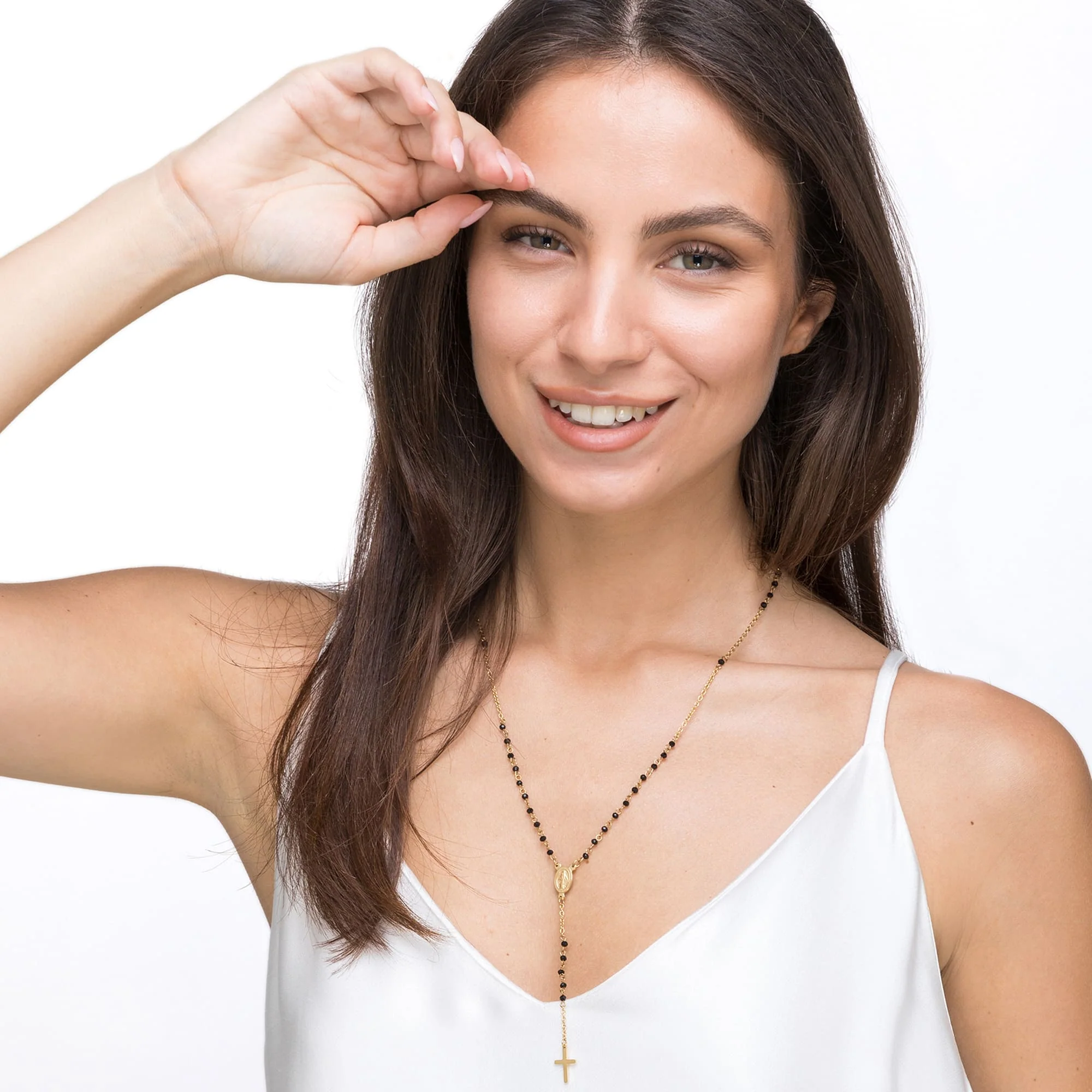 COLLANA DONNA ROSARIO IN ACCIAIO CON CRISTALLI NERI CON PENDENTE - Image 7