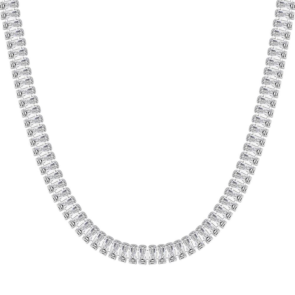 COLLANA TENNIS DONNA IN ACCIAIO CON CRISTALLI BAGUETTE BIANCHI - Image 4
