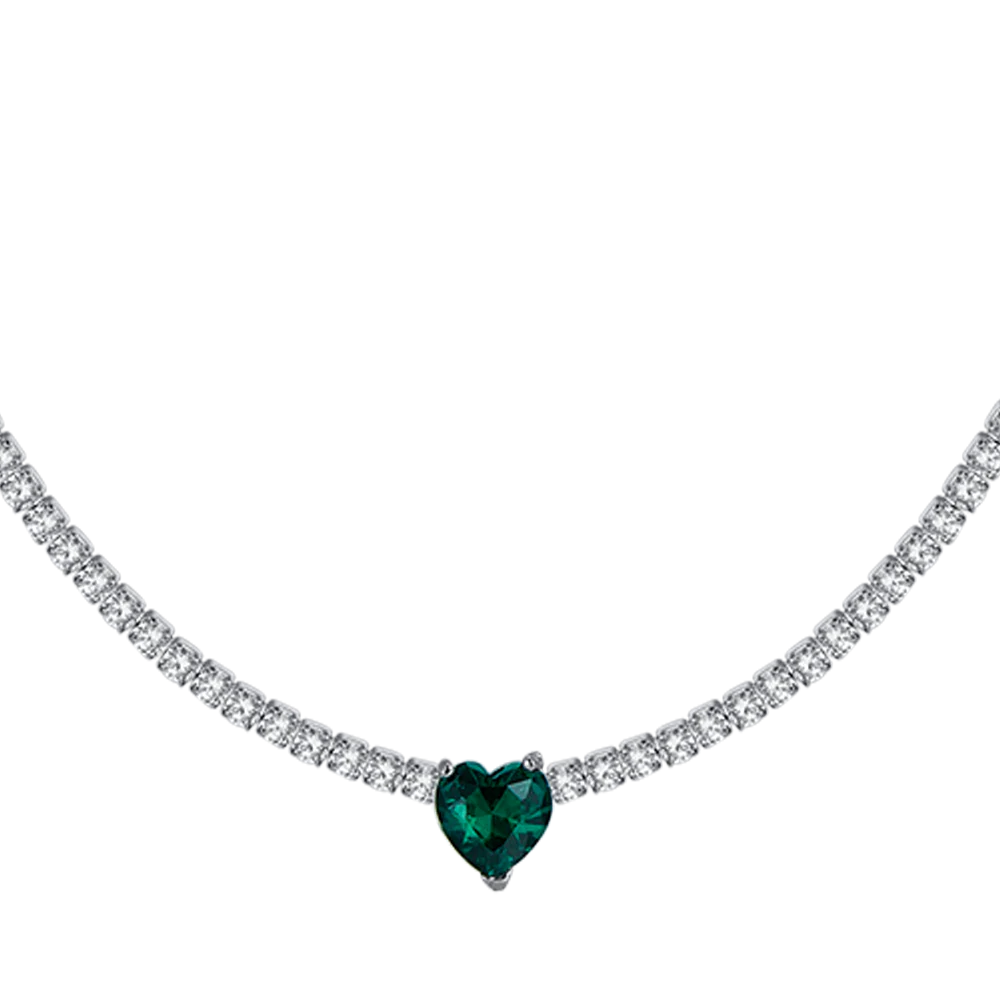 COLLANA TENNIS DONNA IN ACCIAIO CON CRISTALLI BIANCHI E CUORE CRISTALLO VERDE - Image 4