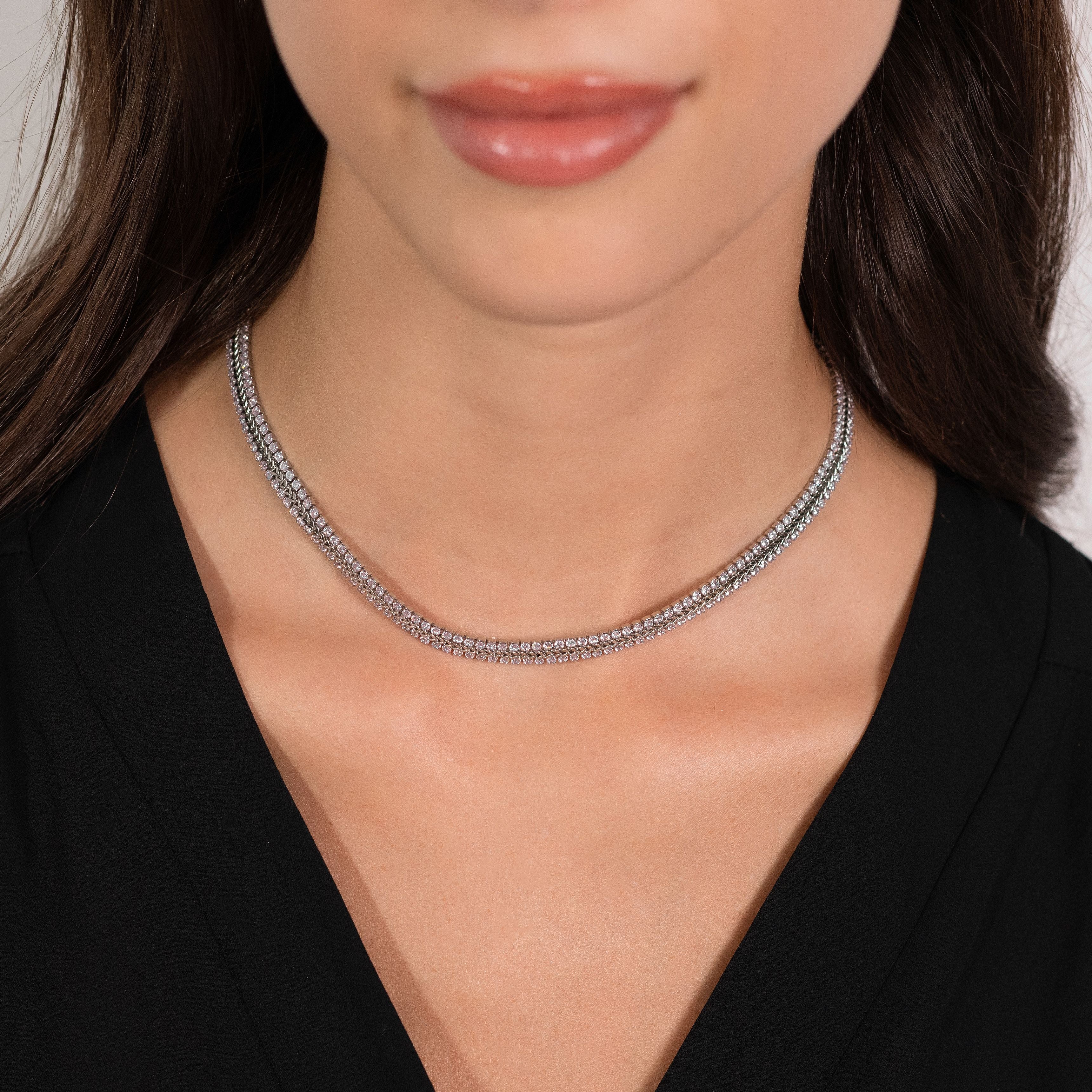 COLLANA TENNIS DONNA IN ACCIAIO CON CRISTALLI ROSA - Image 2
